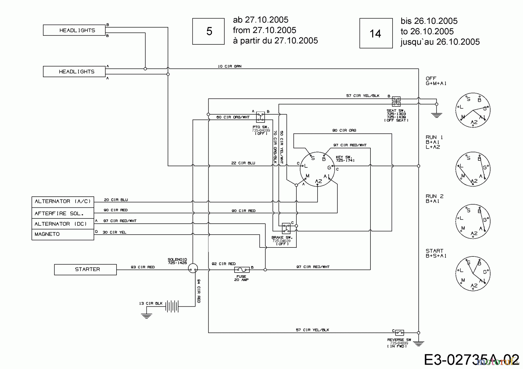  MTD Rasentraktoren RS 125/96 B 13AH762F600  (2006) Schaltplan