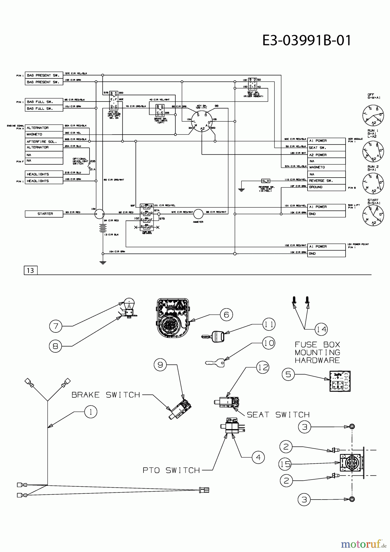  Oleo-Mac Rasentraktoren Krosser Plus 92/16 H 13AG49KE636  (2009) Elektroteile, Schaltplan