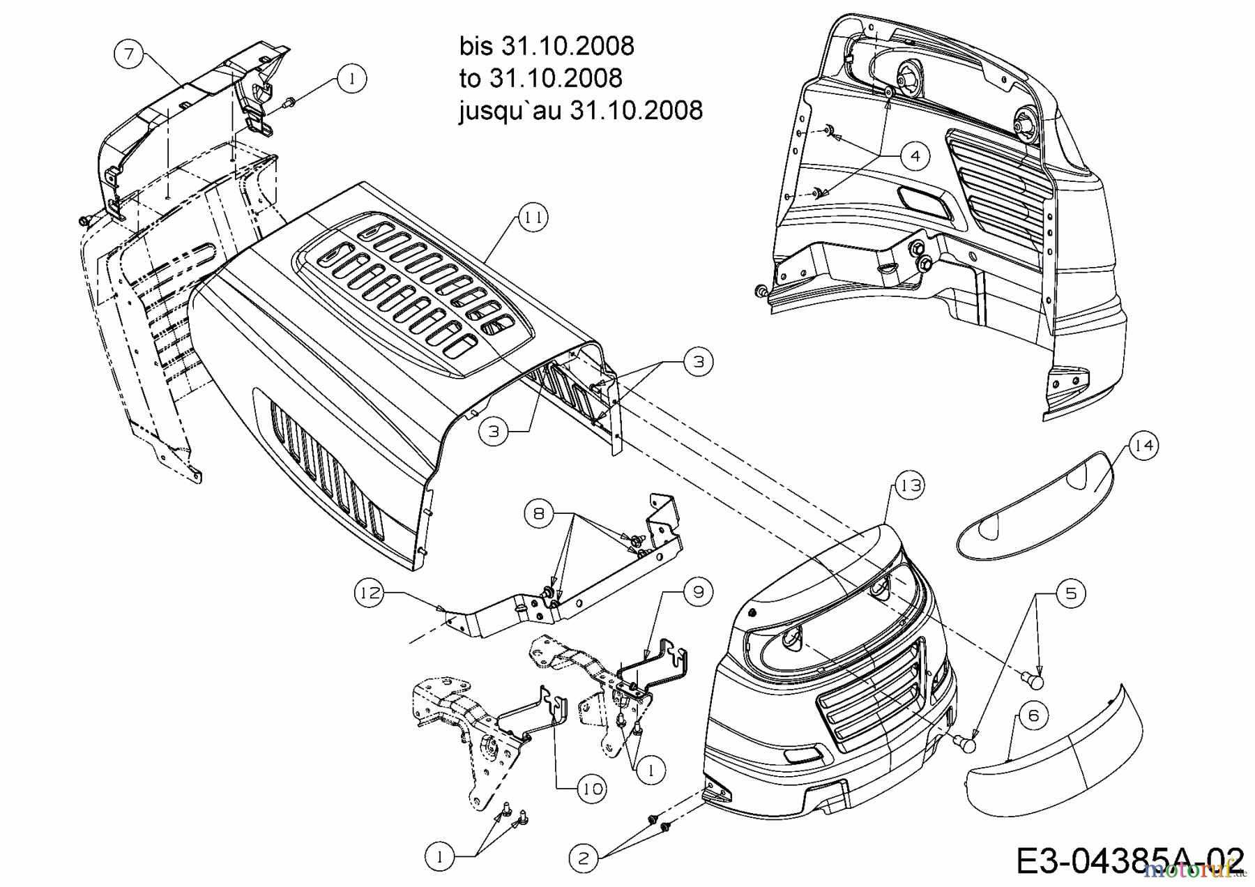  Bolens Rasentraktoren BL 175/107 T 13EN775G684  (2009) Motorhaube 5-Style bis 31.10.2008