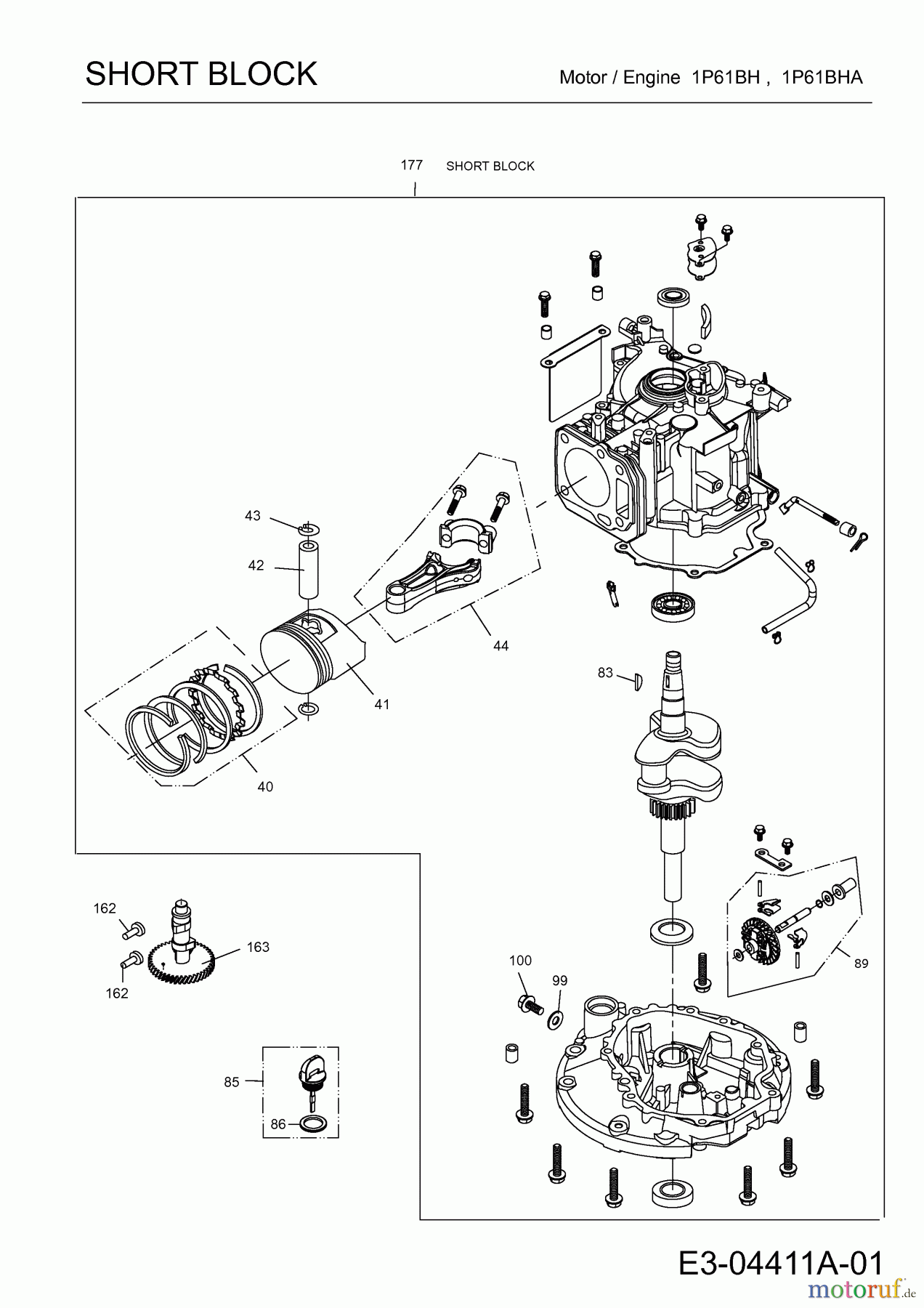  MTD-Motoren MTD vertikal 1 P 61 BHA 752Z1P61BHA  (2009) Short Block