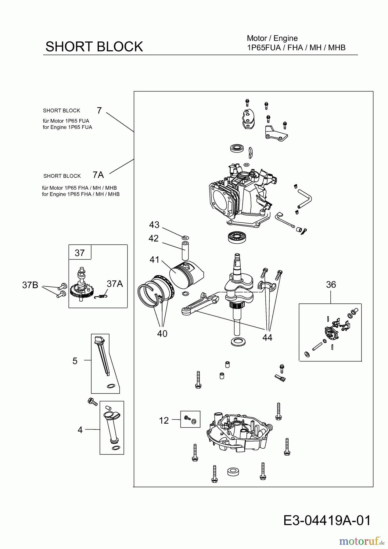  MTD-Motoren MTD vertikal 1 P 65 MO 752Z1P65MO  (2008) Short Block