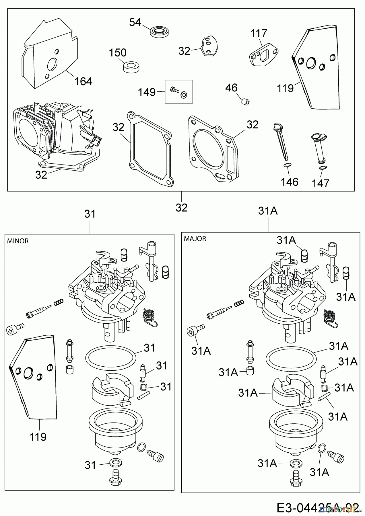 MTD-Motoren Vertikal 1P70MH 752Z1P70MH  (2008) Motordichtsatz, Reparaturkit Vergaser