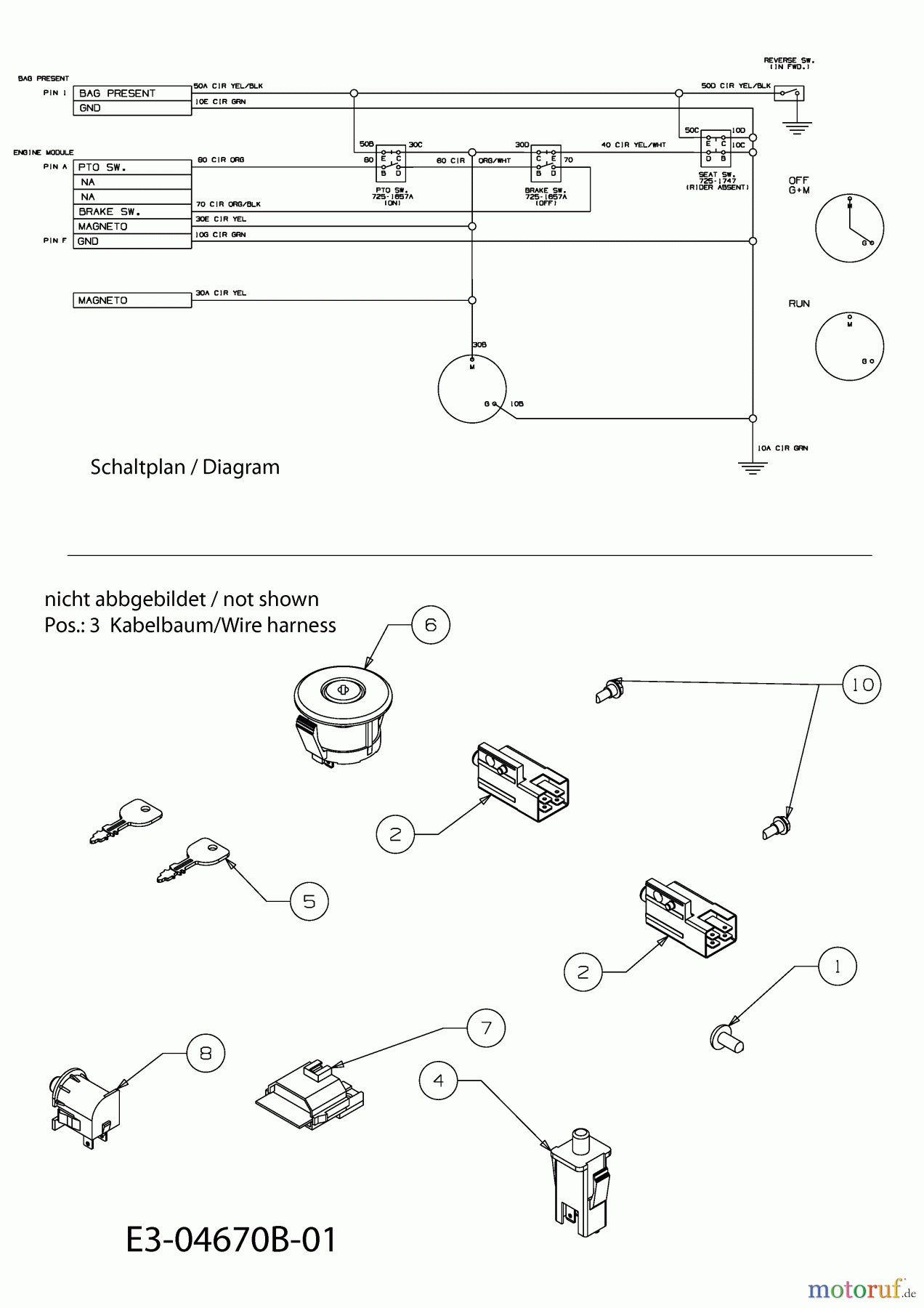  MTD Rasentraktoren Minirider 60 13C6054-400  (2010) Elektroteile, Schaltplan