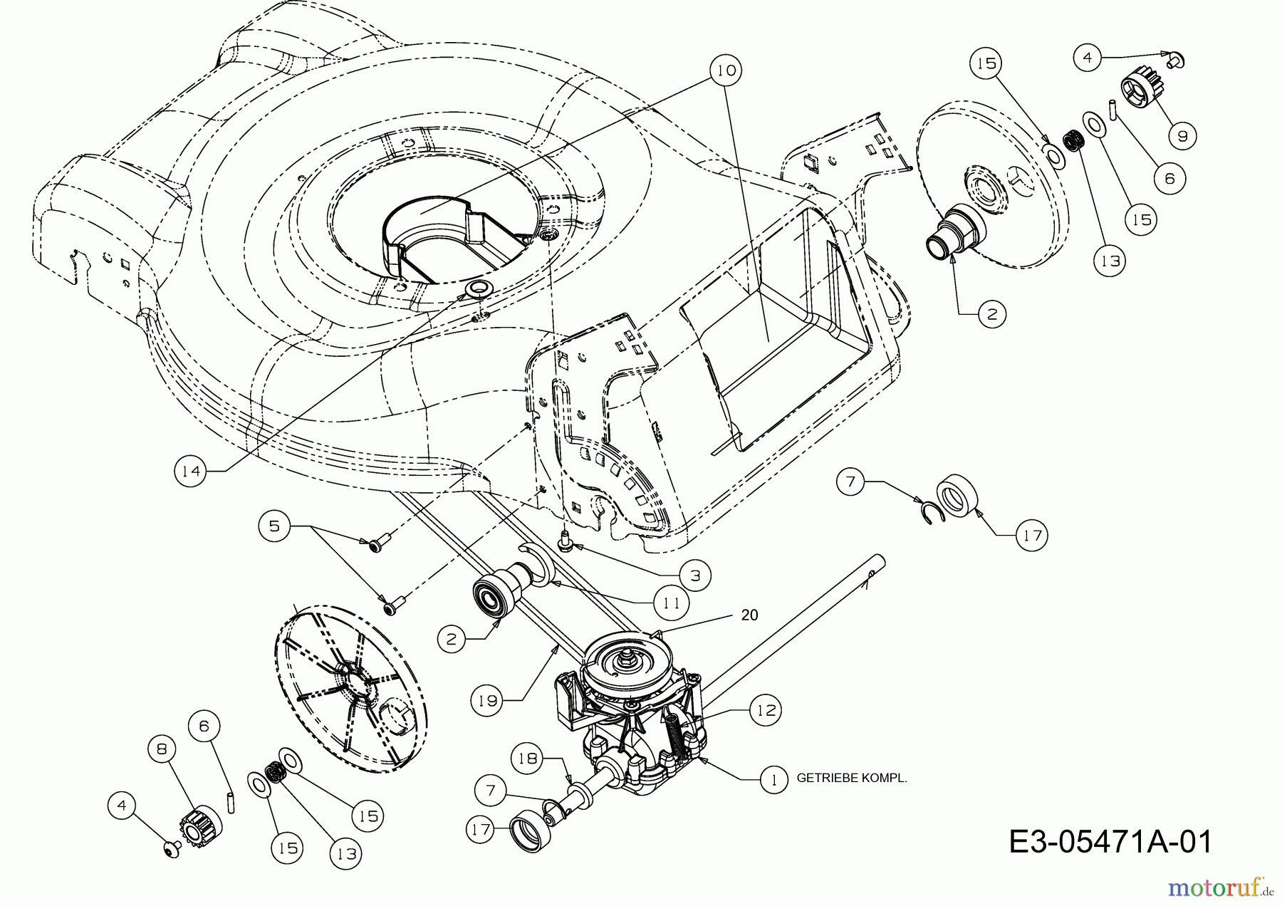  Bricoline Motormäher mit Antrieb 46 SP 12E-J54J625  (2011) Getriebe