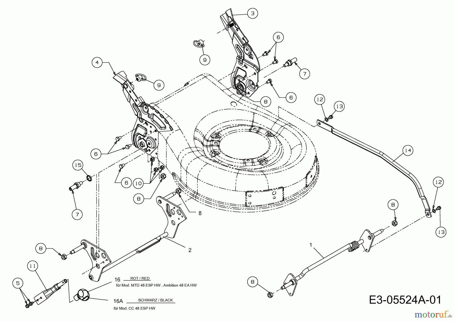  Mac Allister Motormäher mit Antrieb MBR 5048 HW 12A-128F668  (2012) Schnitthöhenverstellung