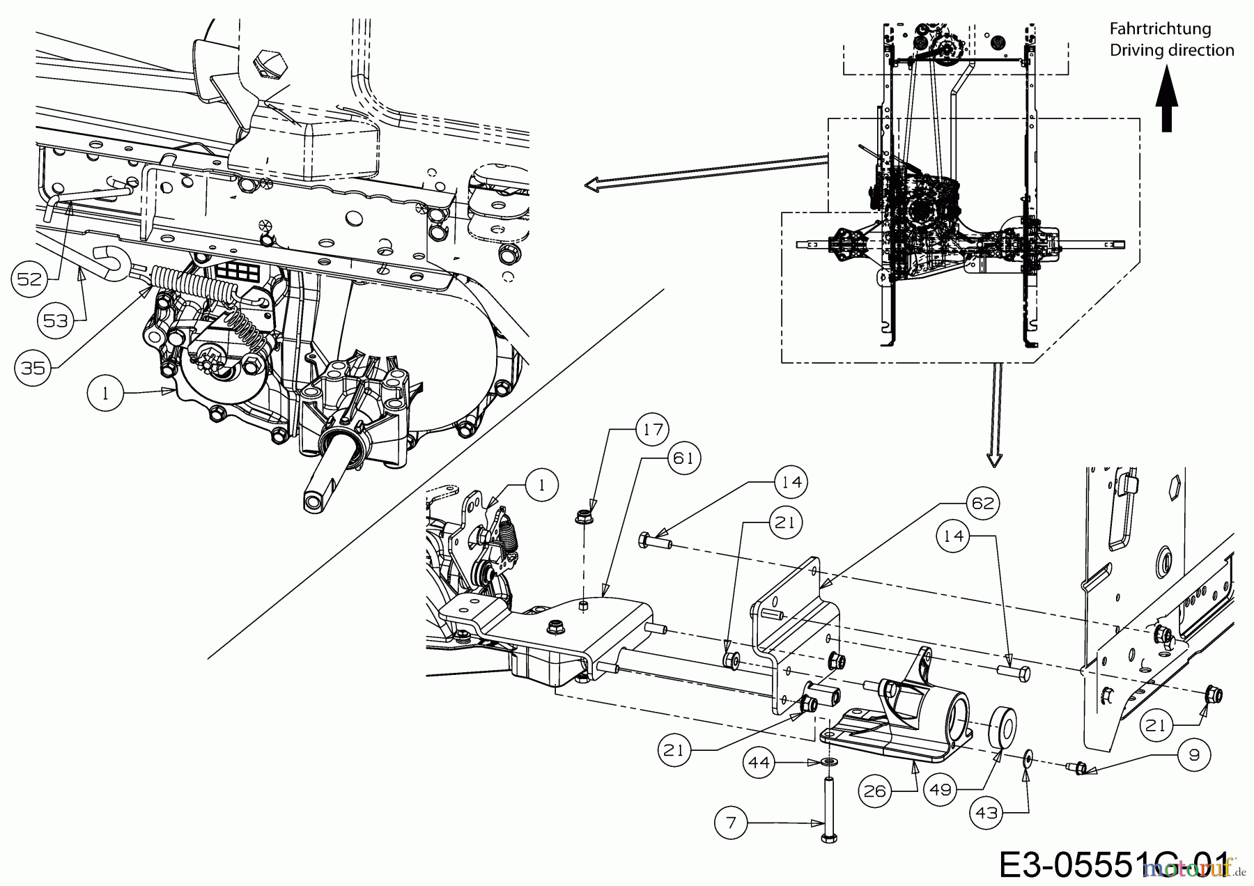  Cub Cadet Rasentraktoren LT2 OR105 13I871DN603  (2017) Bremsstange, Bypassstange, Hinterachshalter rechts