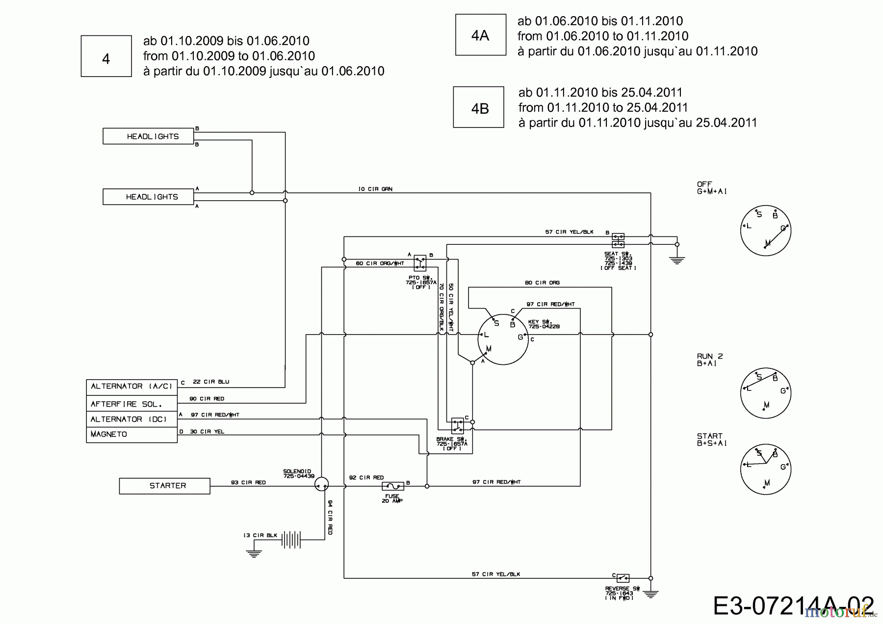 MTD Rasentraktoren 742 RL 13AN772G329  (2010) Schaltplan