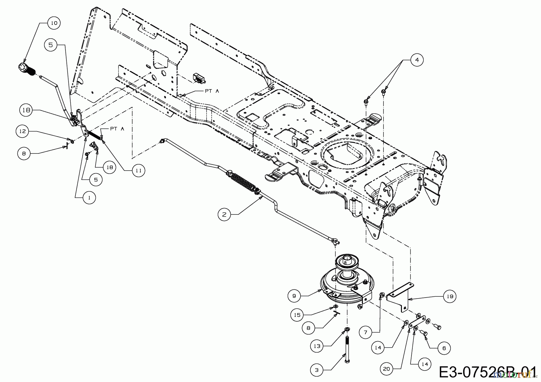  Rasor Rasentraktoren V 180 I 13HT99KE618  (2014) Mähwerkseinschaltung, Motorkeilriemenscheibe