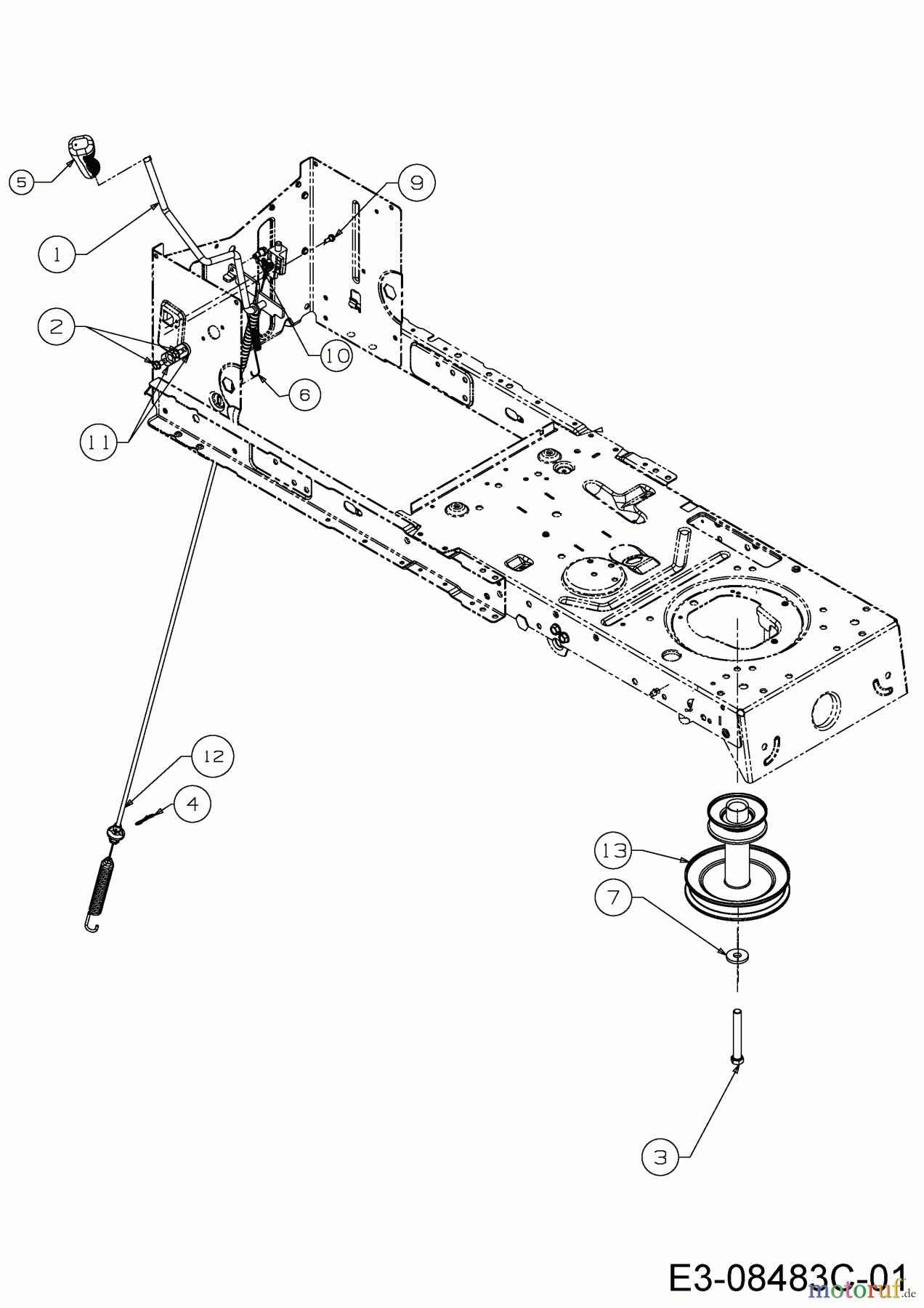  MTD Rasentraktoren 13.5/38 13A1765F308  (2016) Mähwerkseinschaltung, Motorkeilriemenscheibe