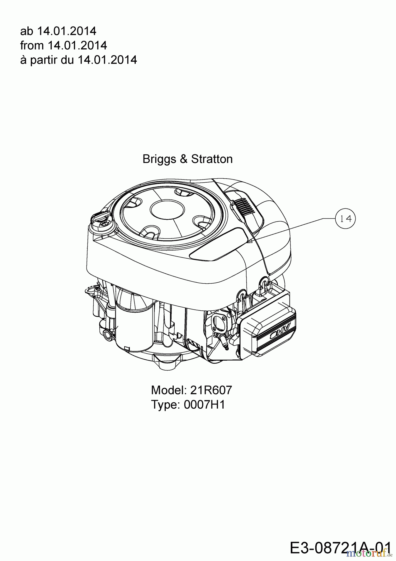  MTD Rasentraktoren 115/92 B 13HH761E600  (2017) Motor Briggs & Stratton ab 14.01.2014