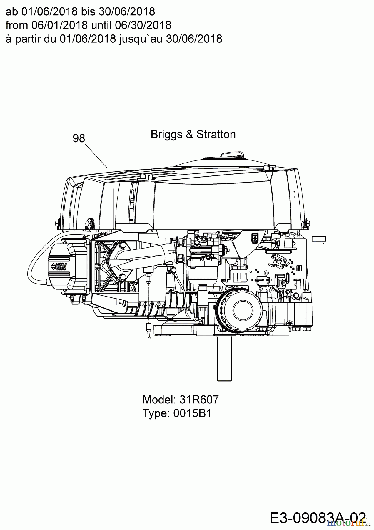  Mastercut Rasentraktoren Mastercut 92-155 ab 2017 13IM775E659  (2018) Motor Briggs & Stratton ab 01/06/2018 bis 30/06/2018