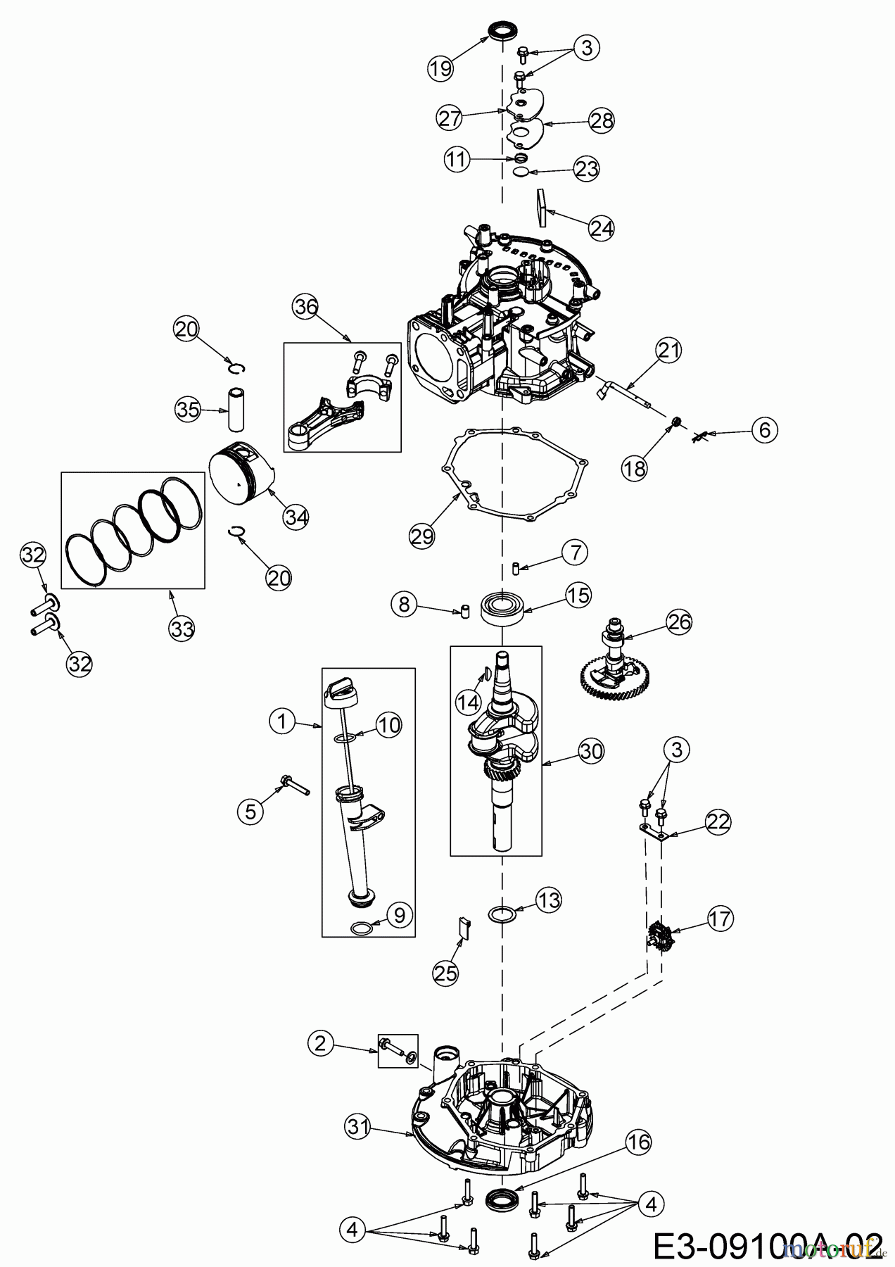  MTD-Motoren Vertikal 1X65RH 752Z1X65RH  (2017) Kolben, Kurbelwelle, Nockenwelle, Pleuel