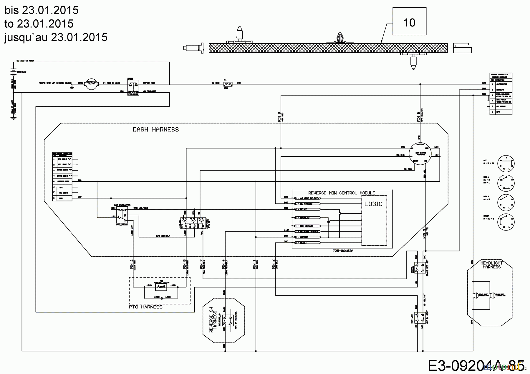  Troy-Bilt Rasentraktoren TB 2042 13APA1KS309  (2015) Schaltplan Elektromagnetkupplung bis 23.01.2015