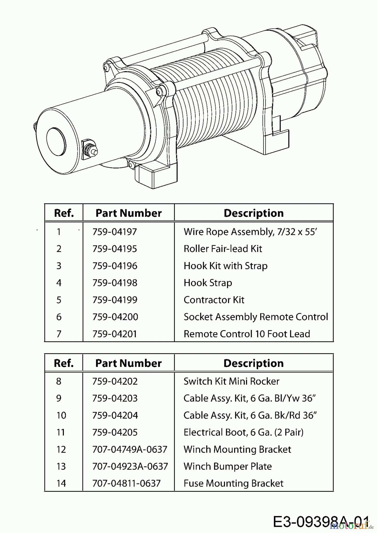  MTD Zubehör Zubehör Utility Vehicle (4x2 und 4x4) Seilwinde Seilwinde 39A70015100  (2014) Grundgerät