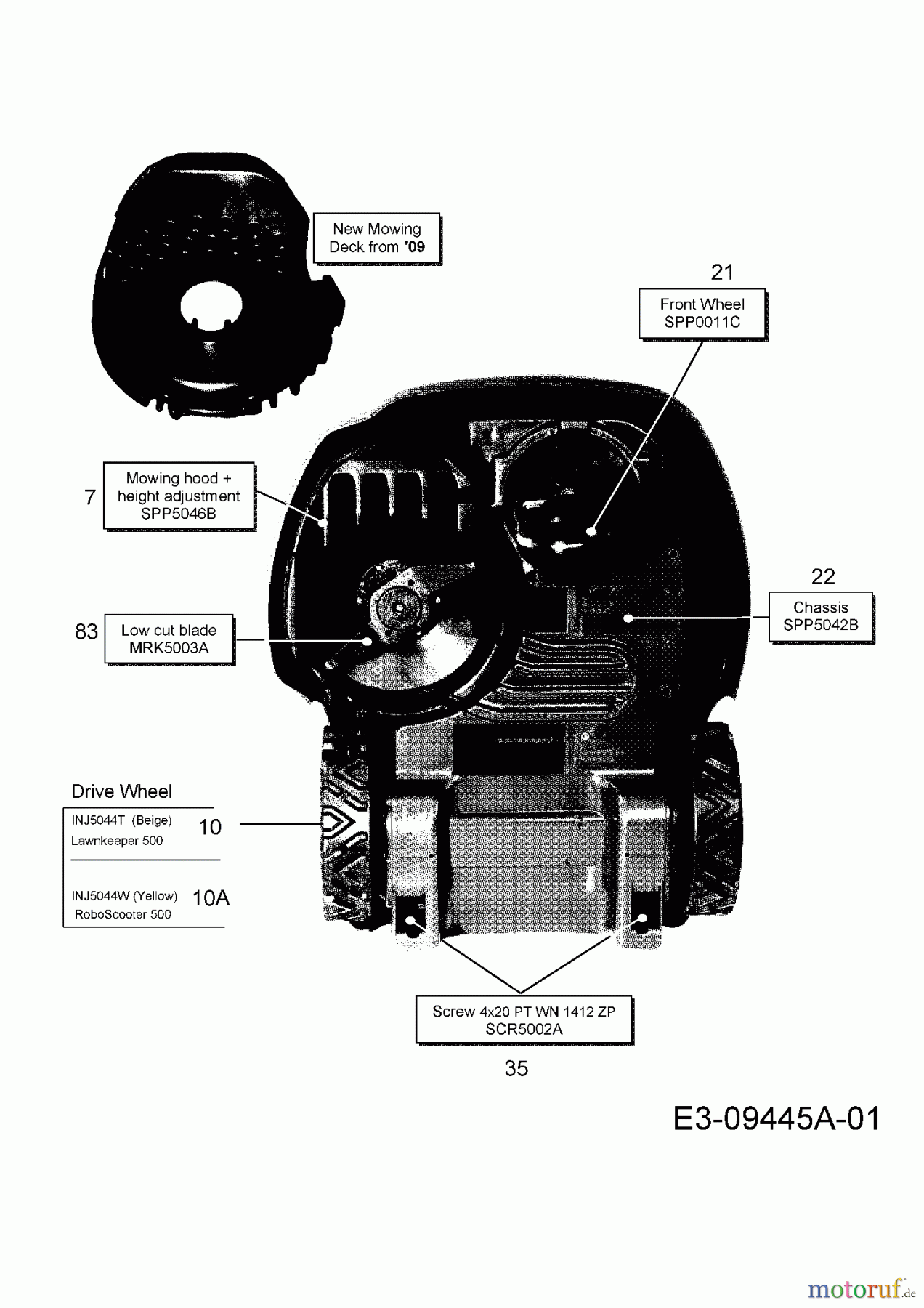  Wolf-Garten Mähroboter Robo Scooter 500 18AO05LA650  (2013) Messer, Fahrgestell