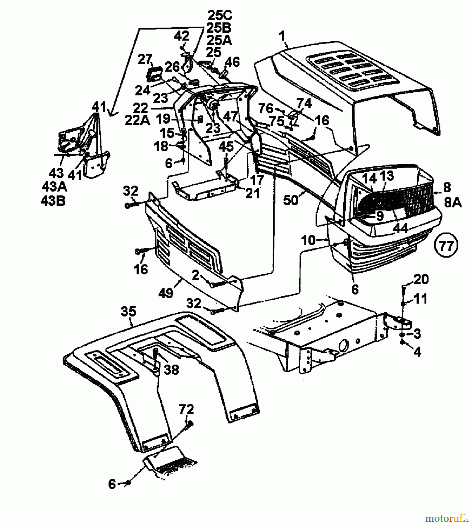  MTD Rasentraktoren H 130 13AA695F678  (1998) Armaturenbrett, Motorhaube, Sitzwanne