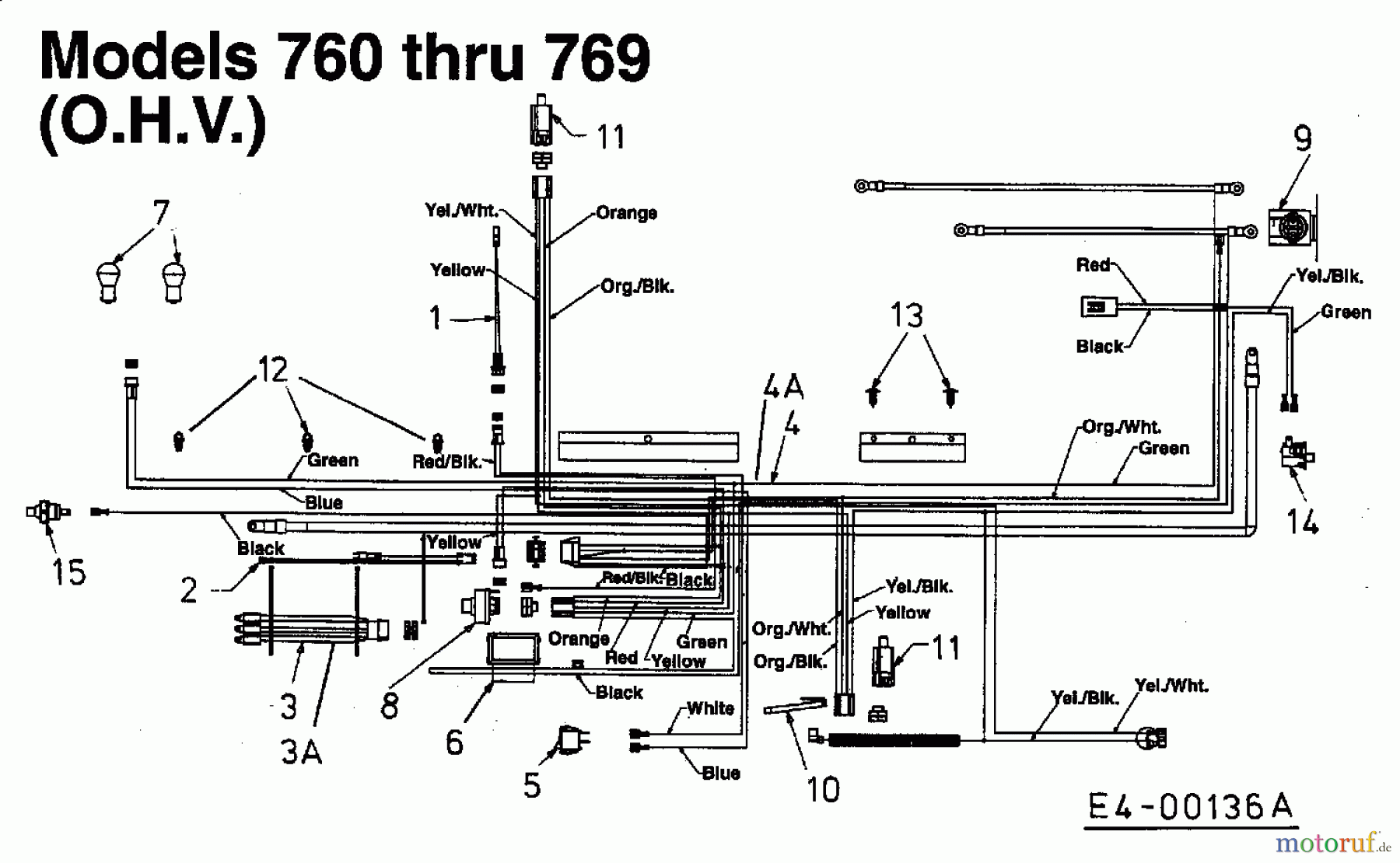  Bricolage Rasentraktoren MBT 130/102 13AA762N615  (1998) Schaltplan für O.H.V.