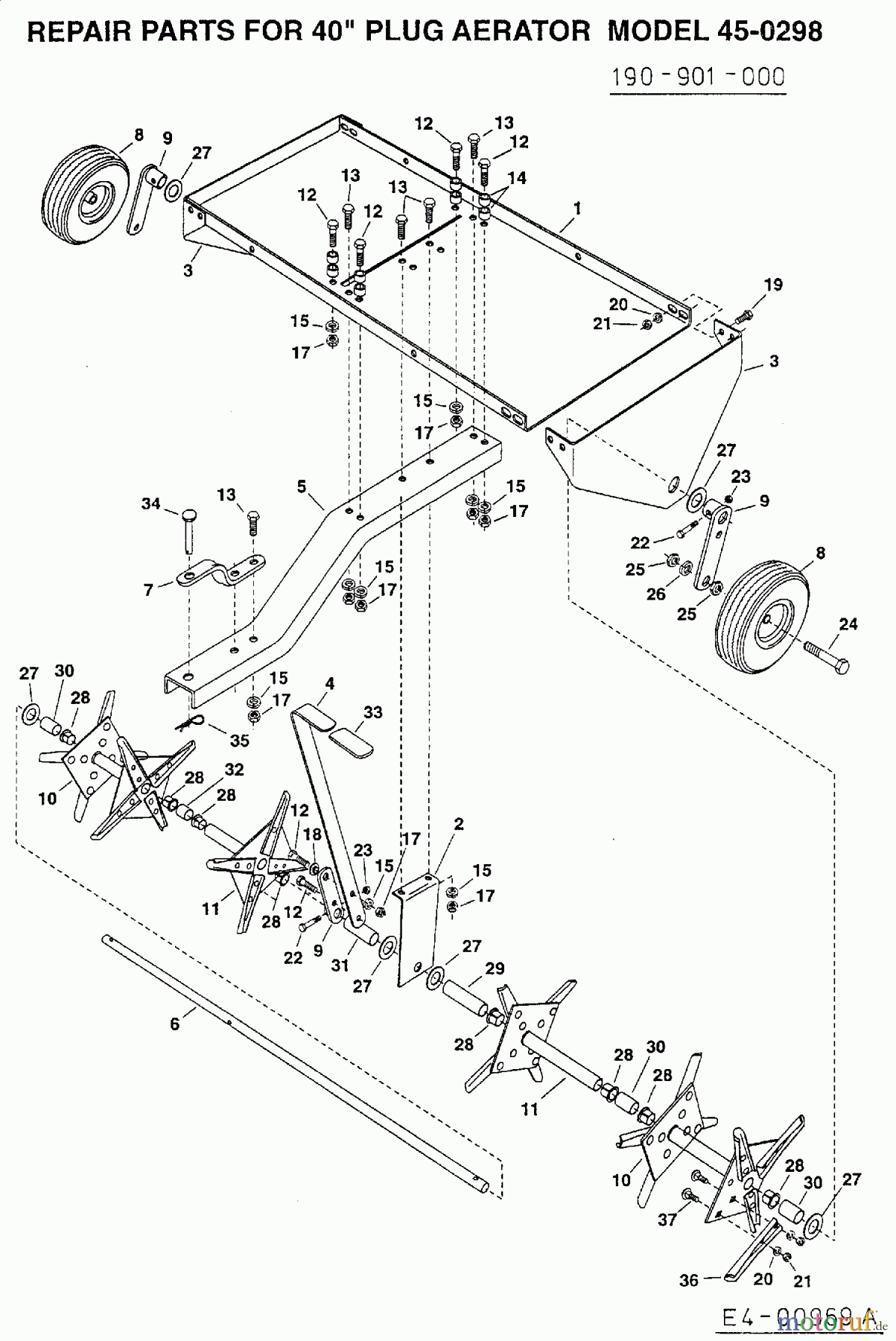  MTD Zubehör Zubehör Garten- und Rasentraktoren Rasenlüfter 45-0298  (190-901-000) 190-901-000  (2001) Grundgerät