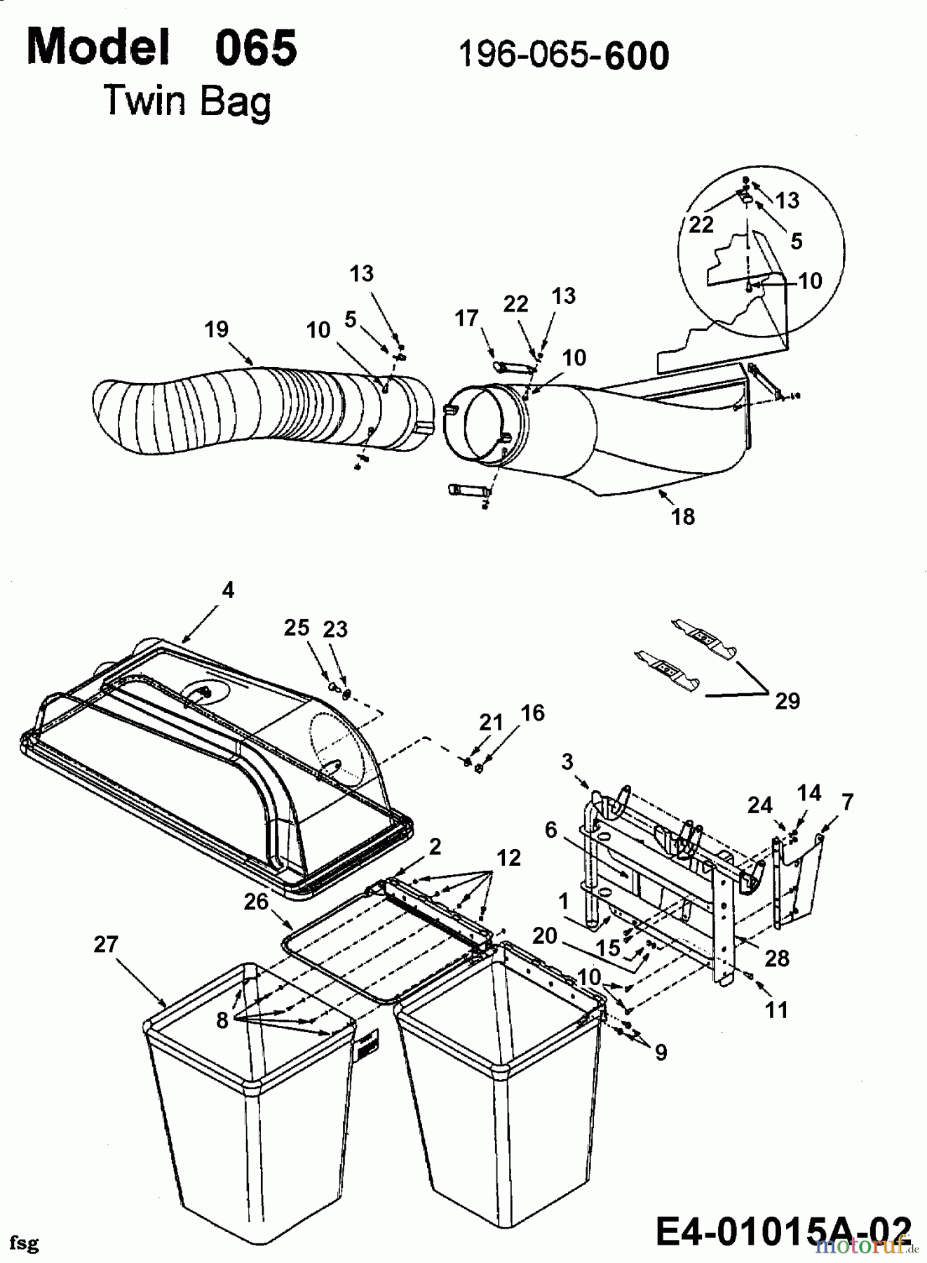  MTD Zubehör Zubehör Garten- und Rasentraktoren Grasfangvorrichtung für 400 Serie 196-065-600  (1999) Grasfangkorb