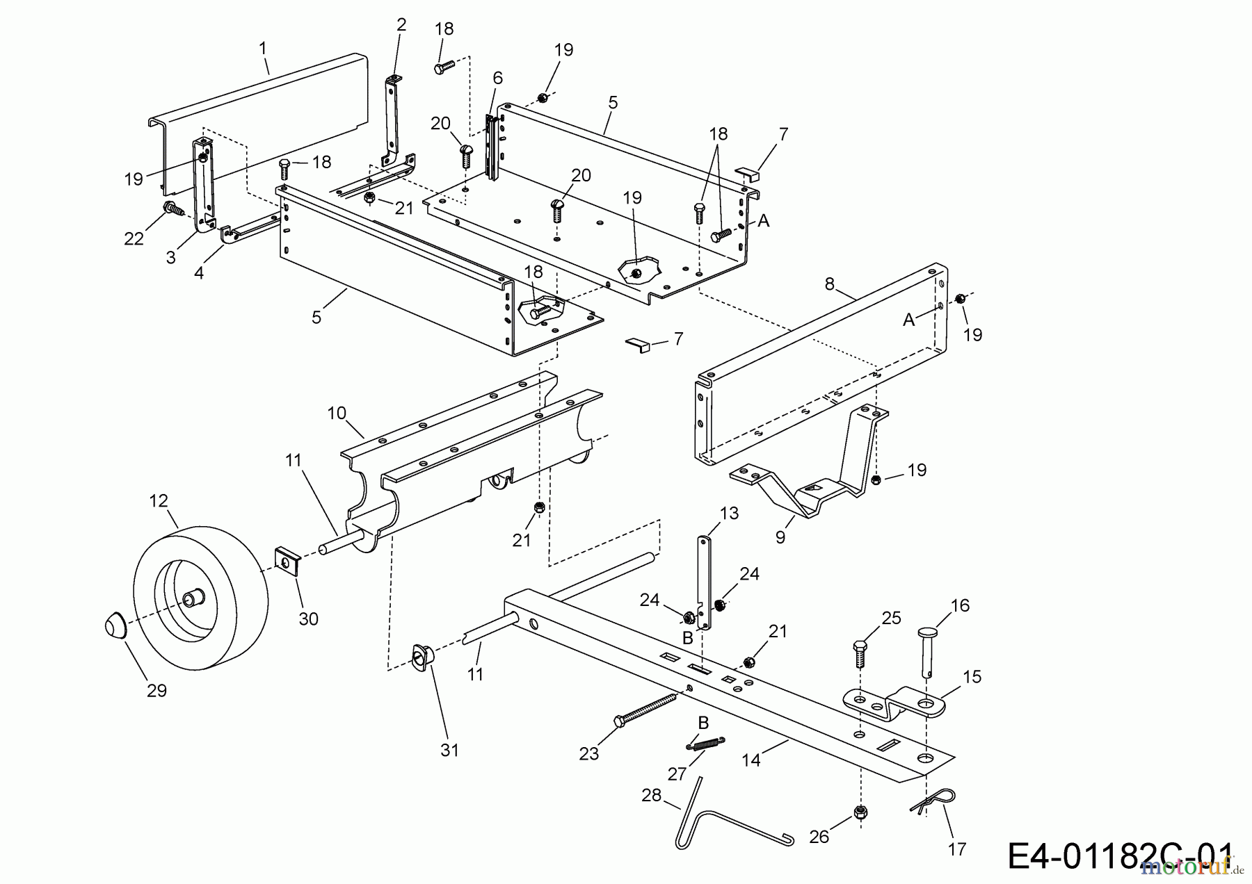  MTD Zubehör Zubehör Garten- und Rasentraktoren Anhänger 45-03032  (190-223B000) 190-223B000  (2012) Grundgerät