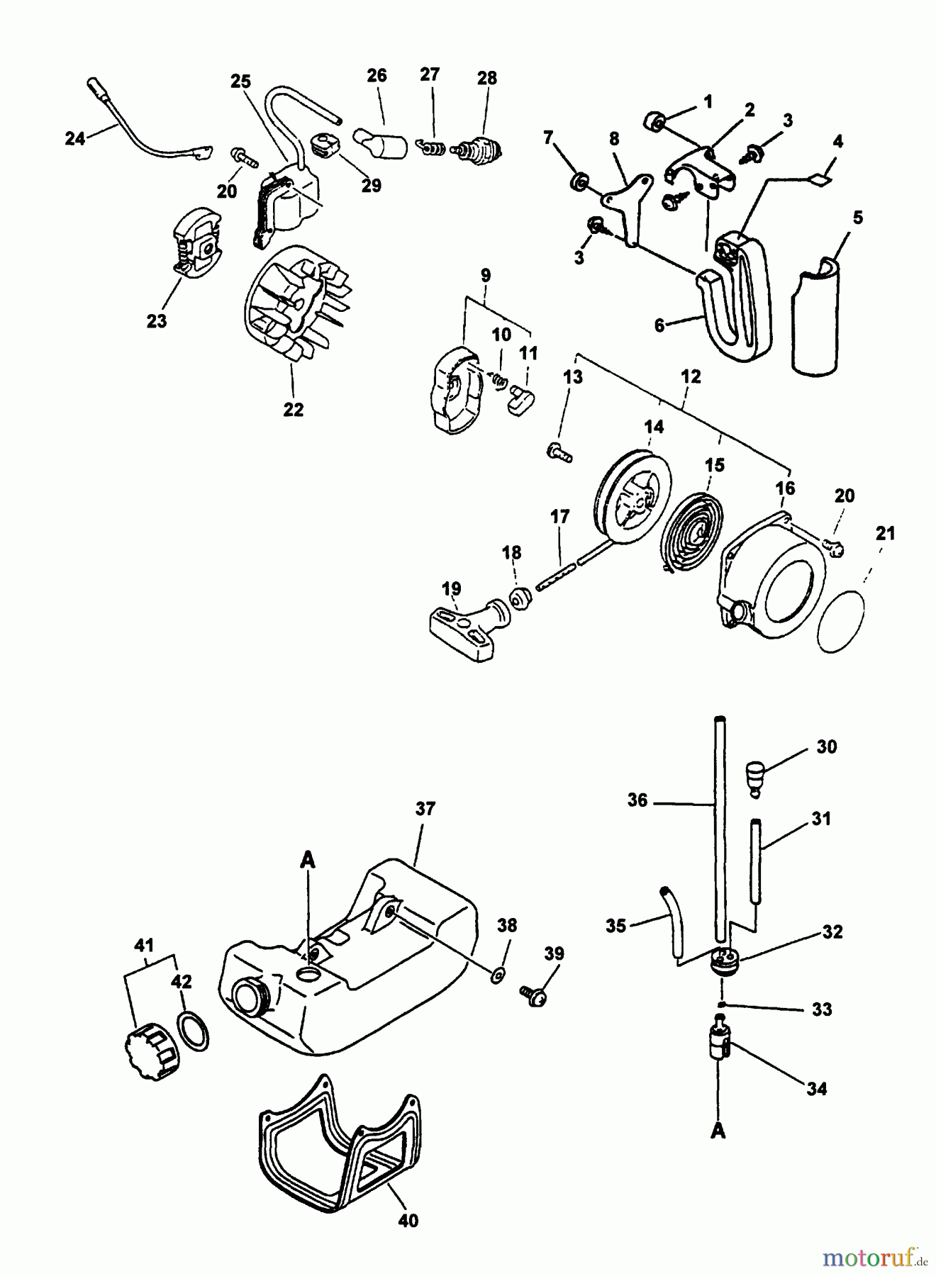  Echo Hochentaster SRS-2400 - Echo Pole Saw / Pruner (Type 1) Starter, Ignition, Clutch, Rear Handle, Fuel System