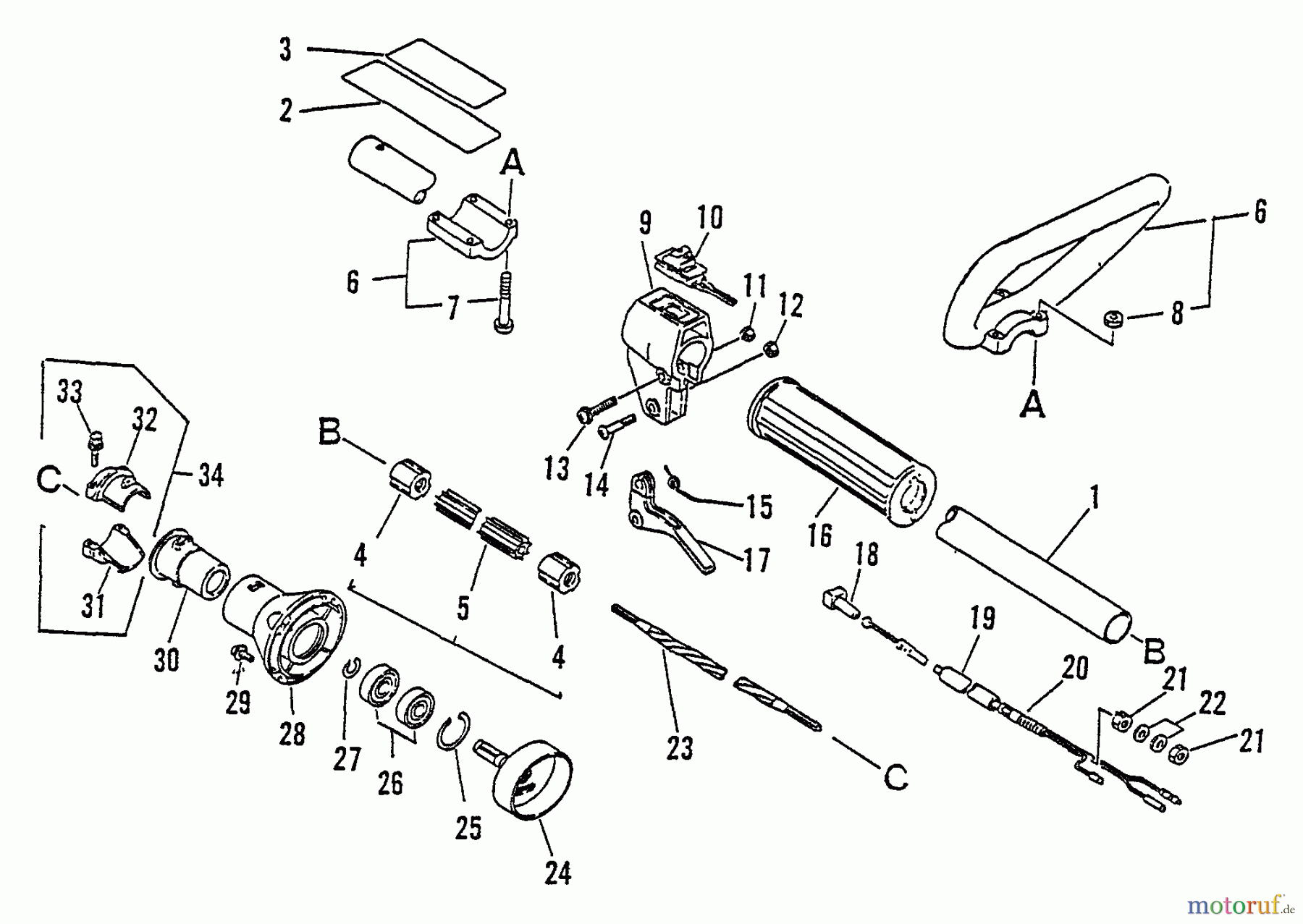  Echo Trimmer, Faden / Bürste SRM-2301 - Echo String Trimmer, S/N:0031001 - 9999999 Driveshaft, Handles, Throttle, Stop Switch, Clutch Housing