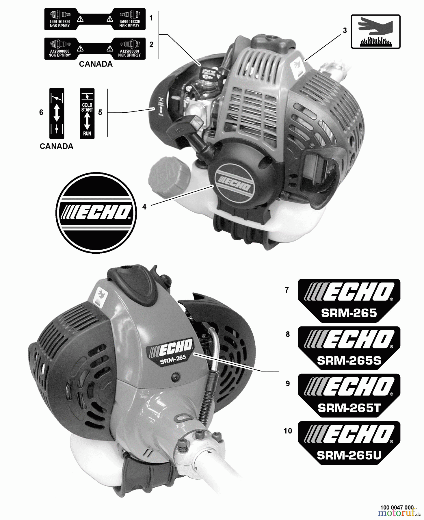  Echo Trimmer, Faden / Bürste SRM-265S - Echo String Trimmer, S/N:S65911001001 - S65911999999 Labels