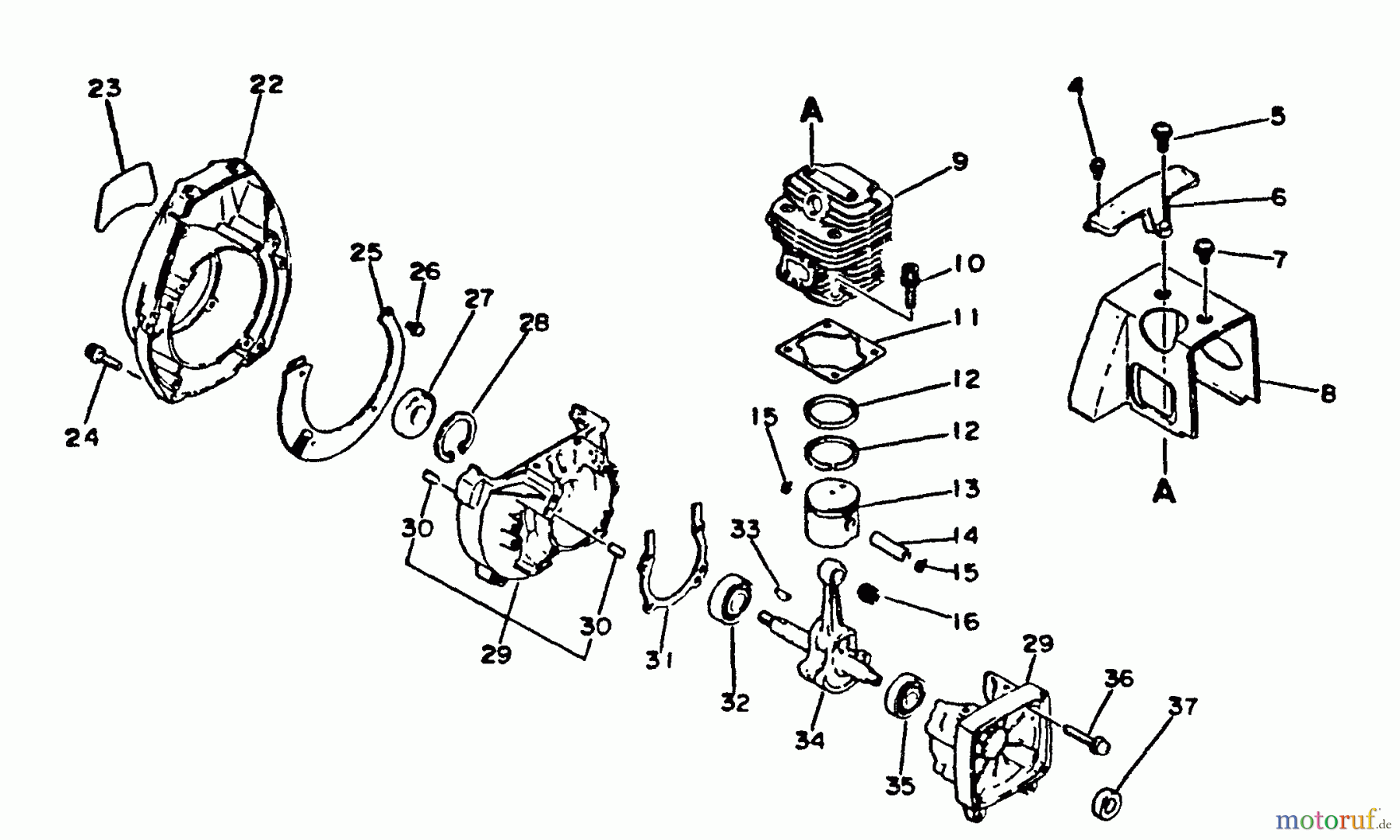 Echo Trimmer, Faden / Bürste SRM-3001 - Echo String Trimmer, S/N: 021091 - 027000 Engine, Crankcase, Fan Housing, Cover