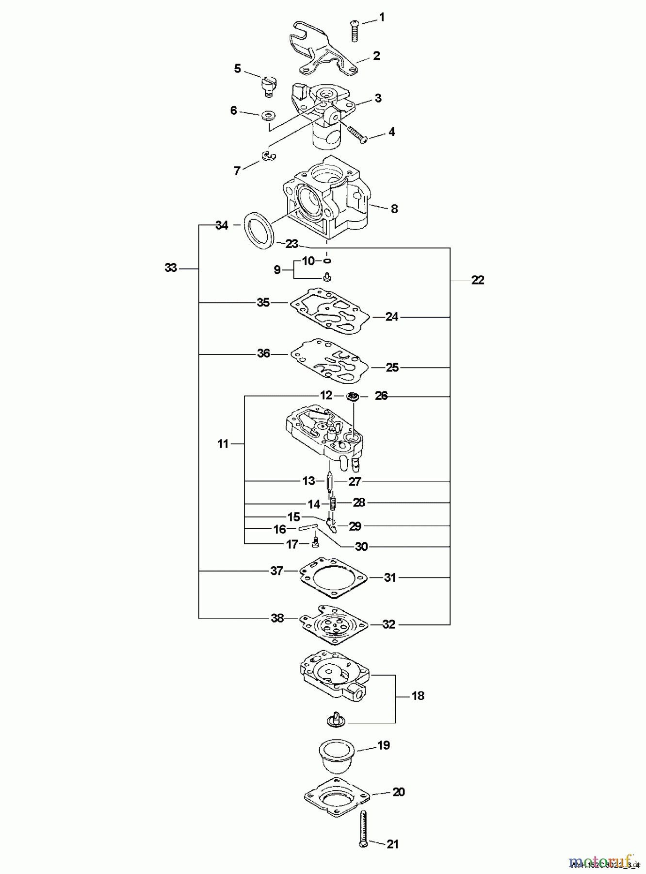  Echo Trimmer, Faden / Bürste SRM-400 - Echo String Trimmer, S/N:03001001 - 03999999 Carburetor -- WYK-152C