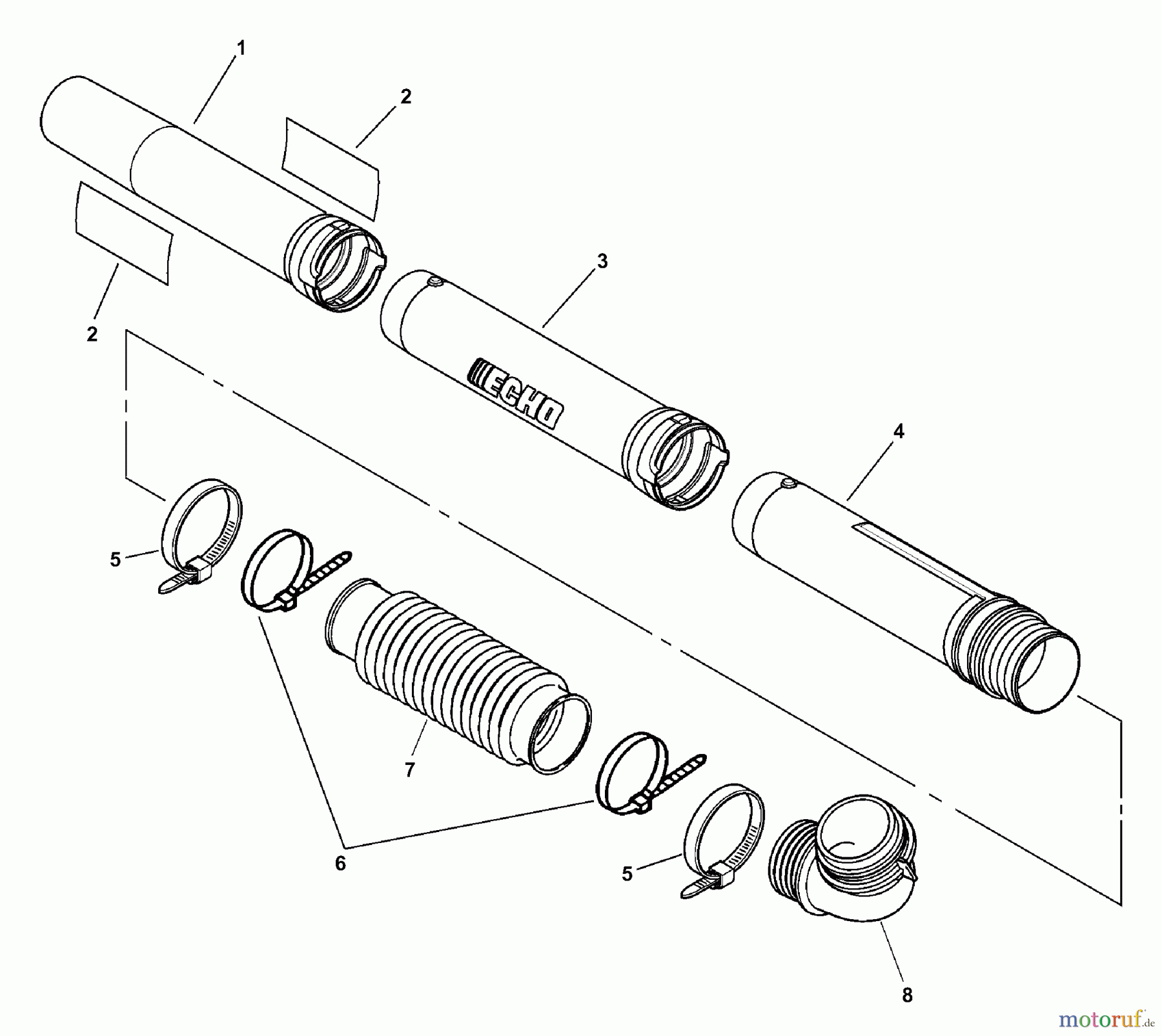  Echo Bläser / Sauger / Häcksler / Mulchgeräte	 PB-603 - Echo Back Pack Blower, S/N: 04001001 - 04999999 Blower Tubes