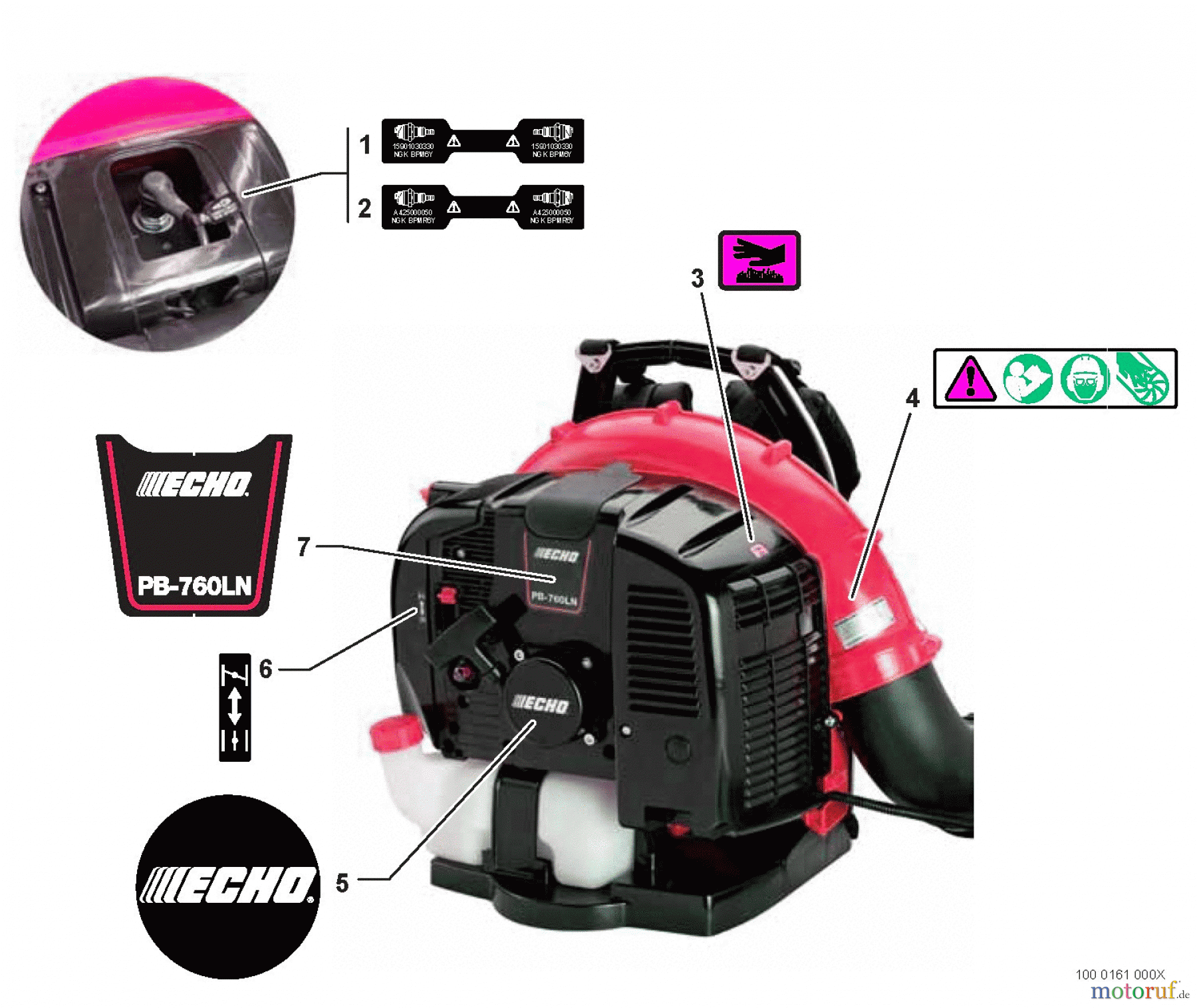 Echo Bläser / Sauger / Häcksler / Mulchgeräte PB-760LNH - Echo Back Pack Blower, S/N: P37812001001 - P37812999999 Labels