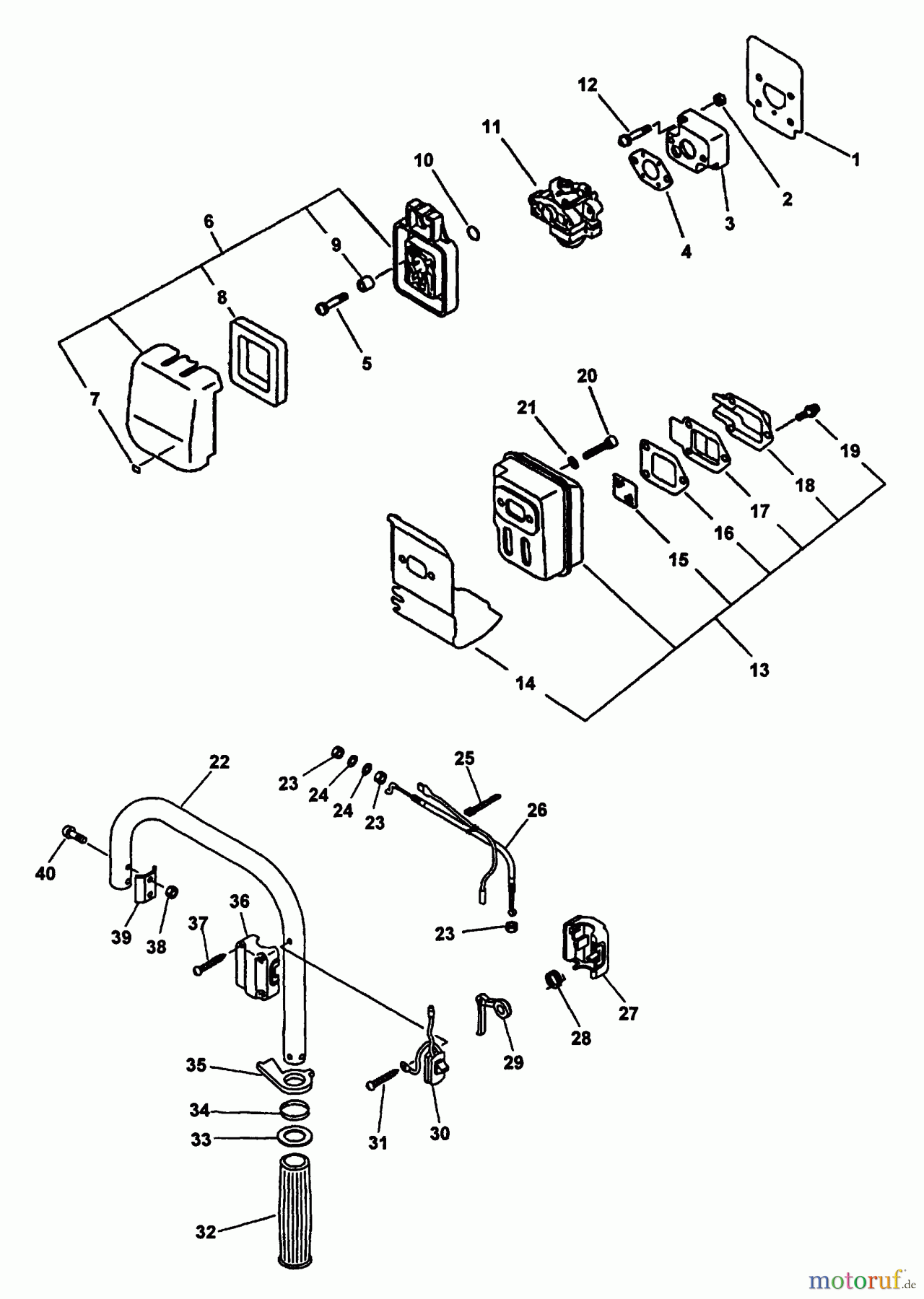  Echo Bohrer / Erdbohrer EDR-2400 - Echo Reversible Engine Drill (Type 1E) Intake, Air Filter, Exhaust, Handle, Stop Switch