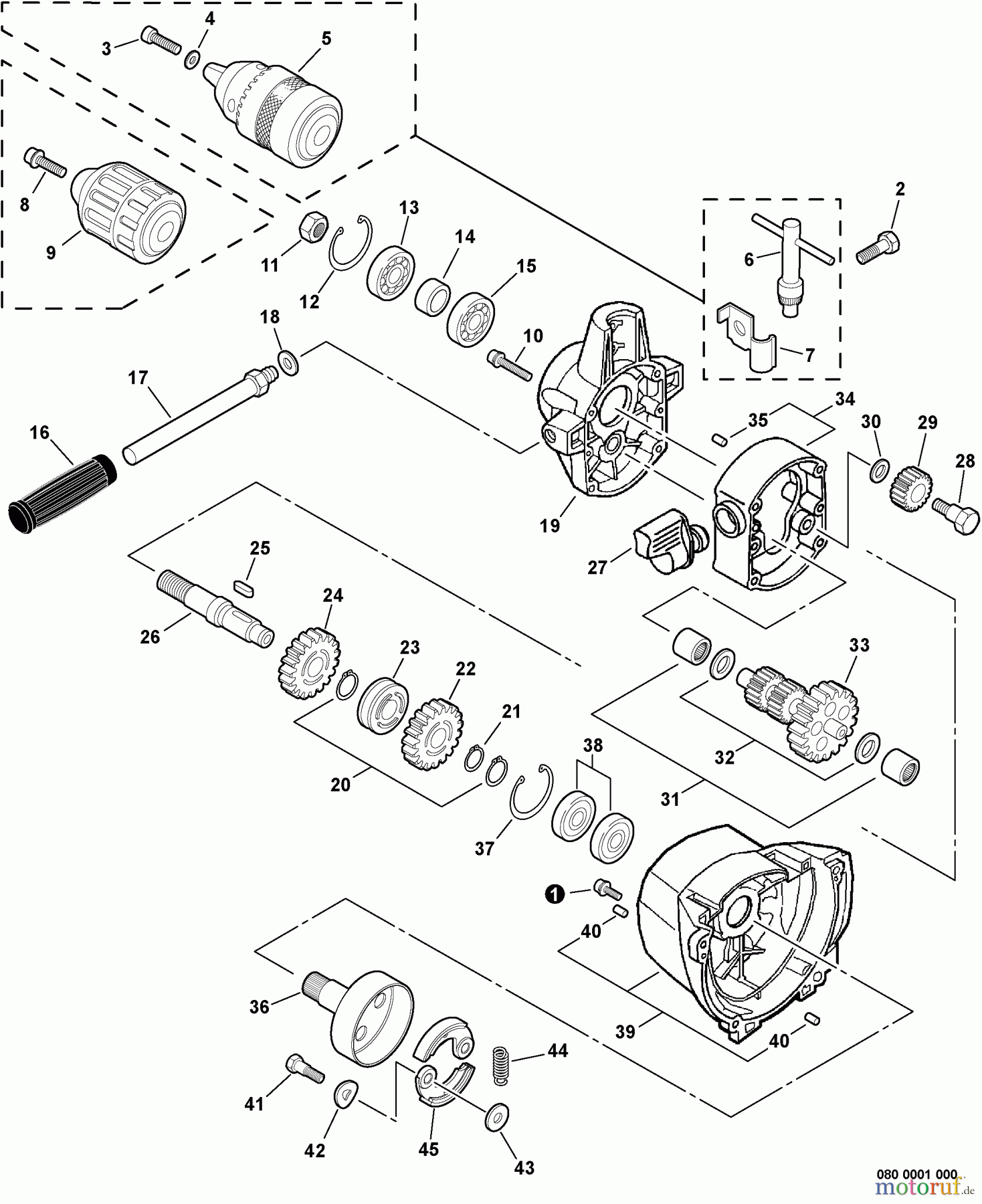  Echo Bohrer / Erdbohrer EDR-260 - Echo Reversible Engine Drill, S/N: E01807001001 - E01807999999 Chuck, Clutch, Gear Case