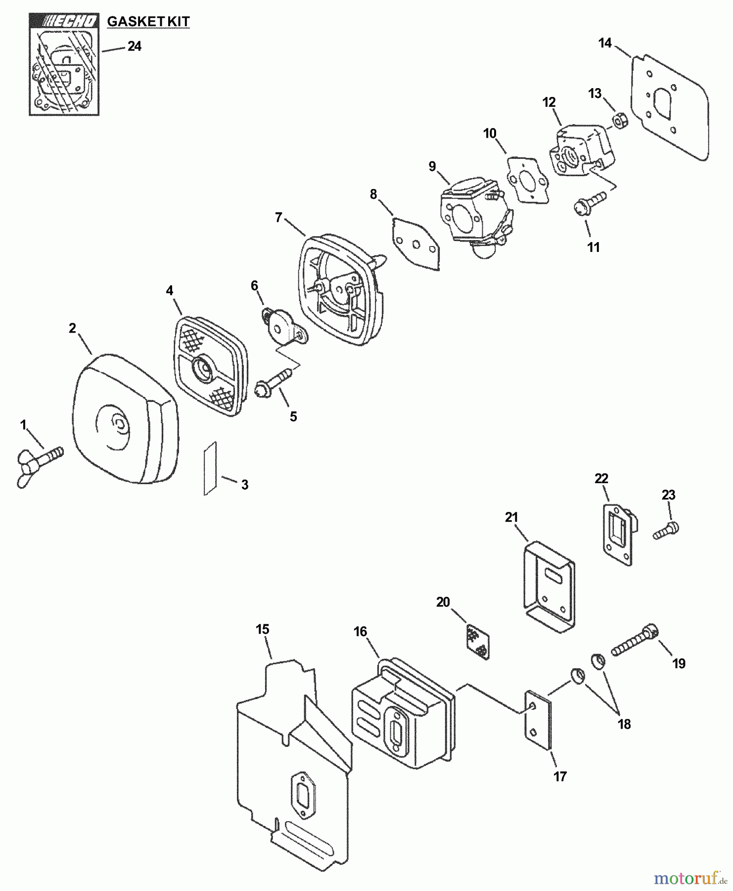 Echo Heckenscheren HC-151 - Echo Hedge Trimmer, S/N: 02001001 - 02999999 Intake, Exhaust