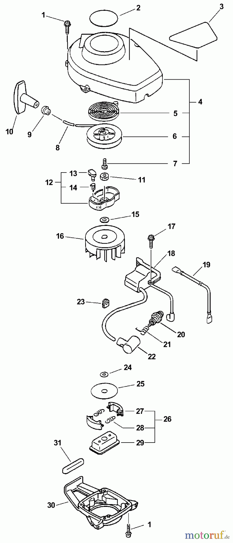 Echo Heckenscheren HC-2400 - Echo Hedge Trimmer (Type 2E) Ignition, Starter Assembly, Clutch