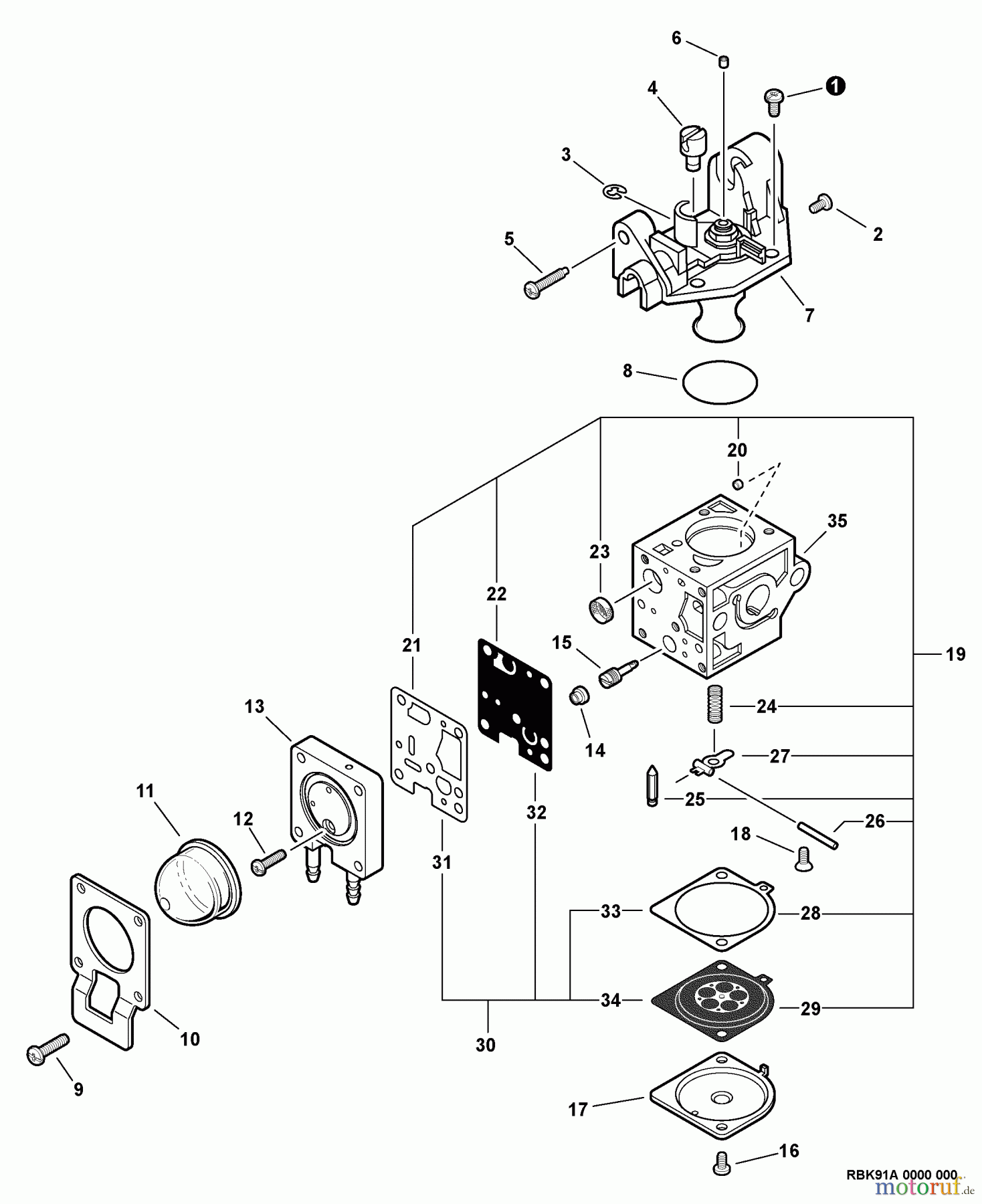  Echo Heckenscheren HC-155 - Echo Hedge Trimmer, S/N: S76212001001 - S76212999999 Carburetor -- RB-K91A  S/N: S76212014030 - S76212999999