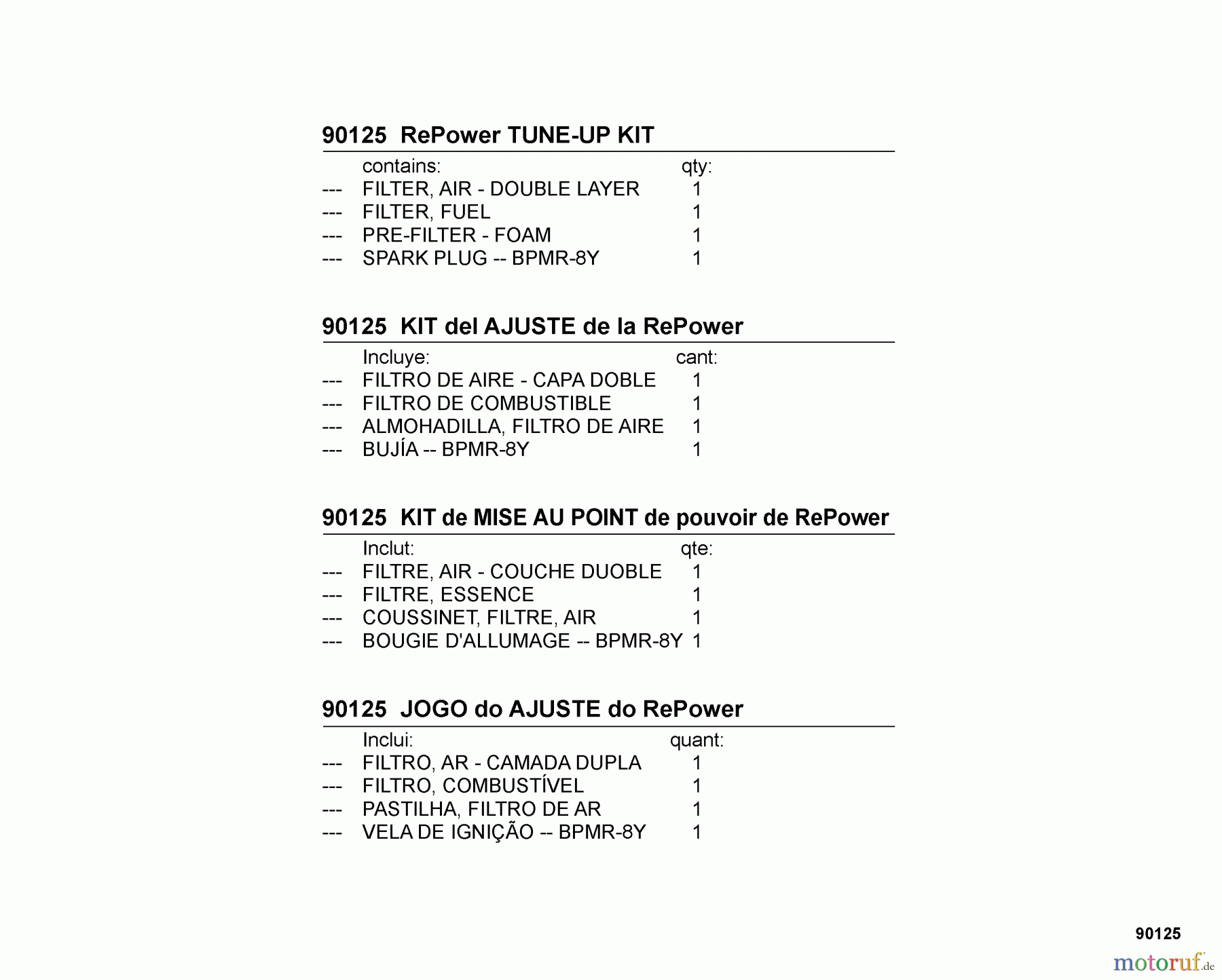  Echo Hochentaster PPT-266 - Echo Pole Saw, S/N: E04212001001 - E04212999999 90125 RePower TUNE-UP KIT