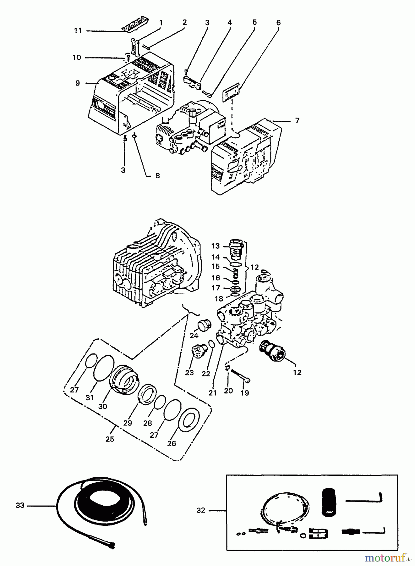  Echo Hochdruckreiniger HPP-1890 - Echo Pressure Washer, S/N: 2457 - 2912 (1992 Models) Seals, Valves, Motor Housing, Hose, Accessories
