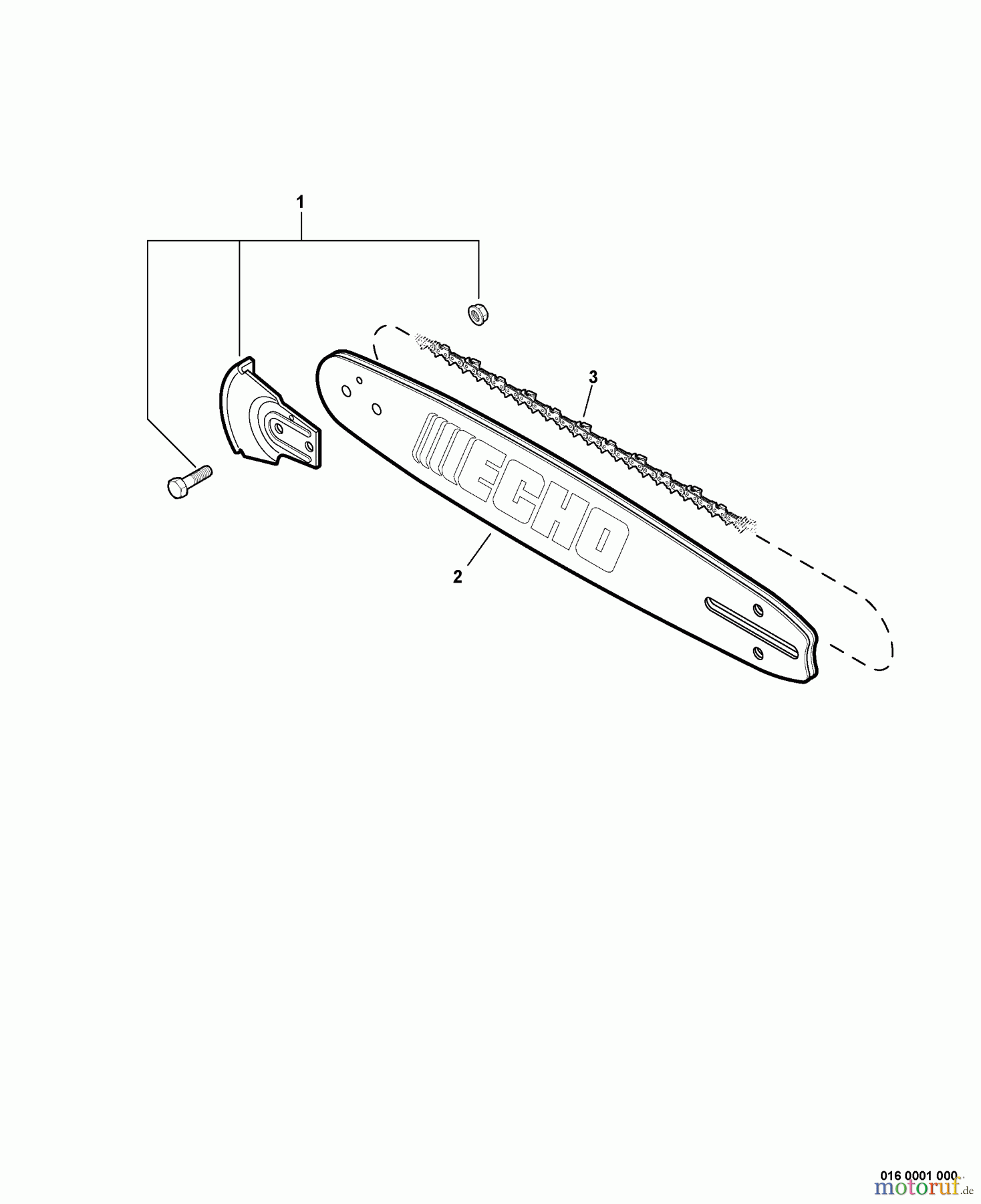  Echo Sägen, Kettensägen CS-306 - Echo Chainsaw, S/N: C09413001001 - C09413999999 Standard Guide Bar, Saw Chain, Kick Guard