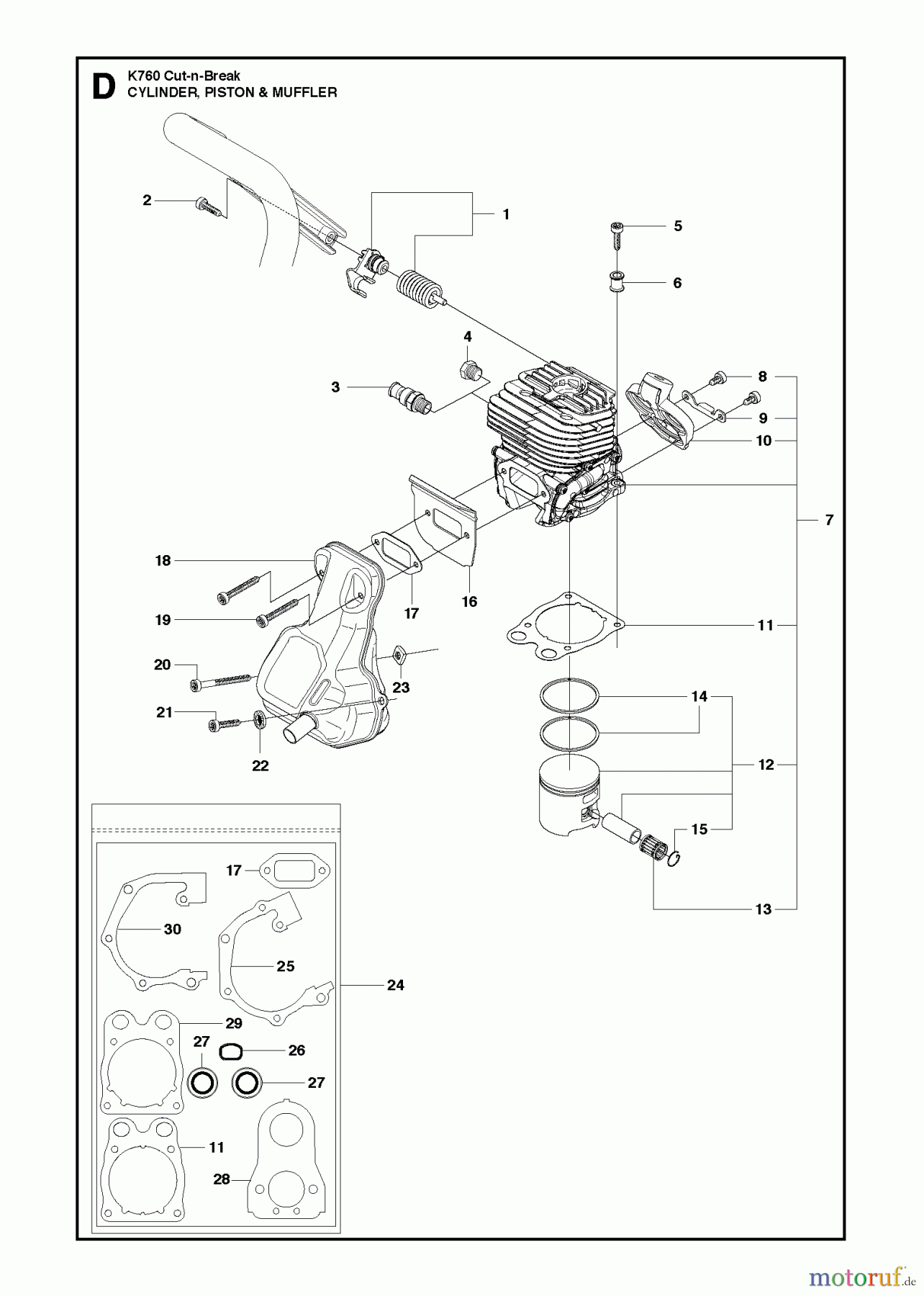  Trennschneider, Cut-Off K760 CUT-N-BREAK, 2013-06 CYLINDER, PISTON & MUFFLER