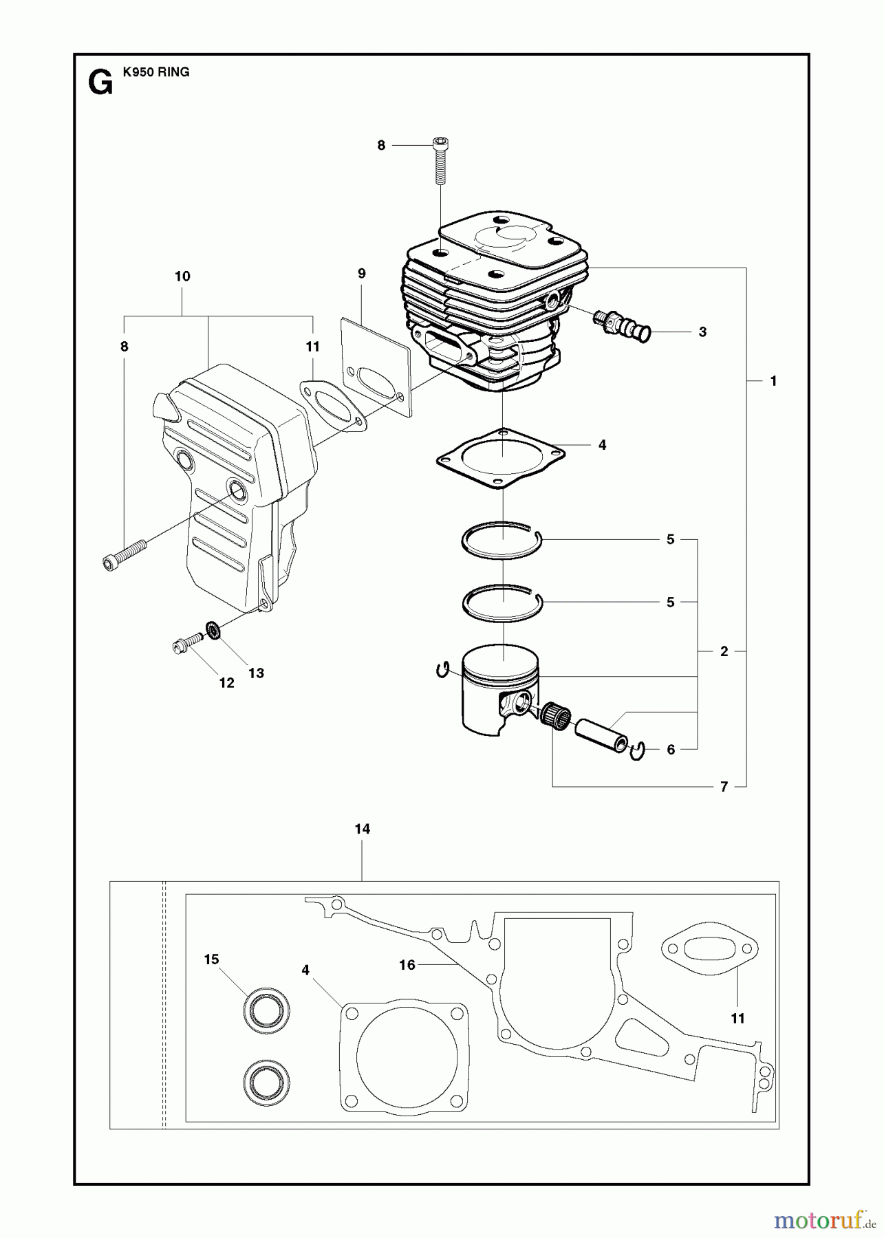  Trennschneider, Cut-Off K950 Ring, 2007-01 CYLINDER, PISTON & MUFFLER