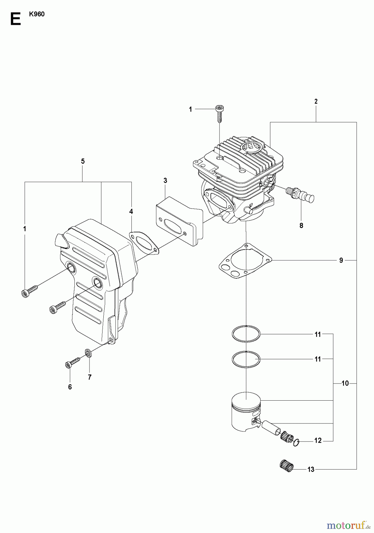  Trennschneider, Cut-Off K960, 2007-10 CYLINDER, PISTON & MUFFLER
