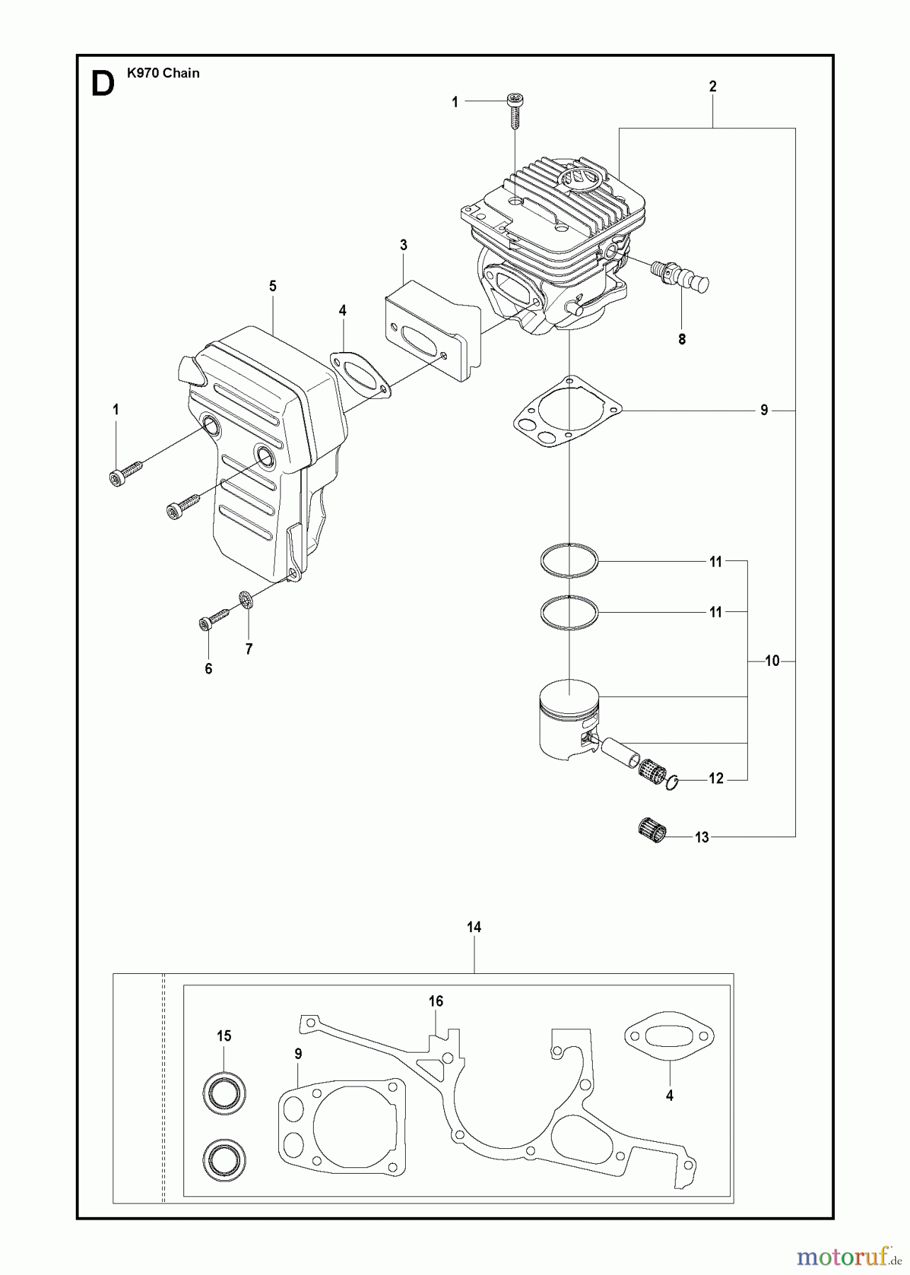 Trennschneider, Cut-Off K970 CHAIN, 2011-12 CYLINDER, PISTON & MUFFLER