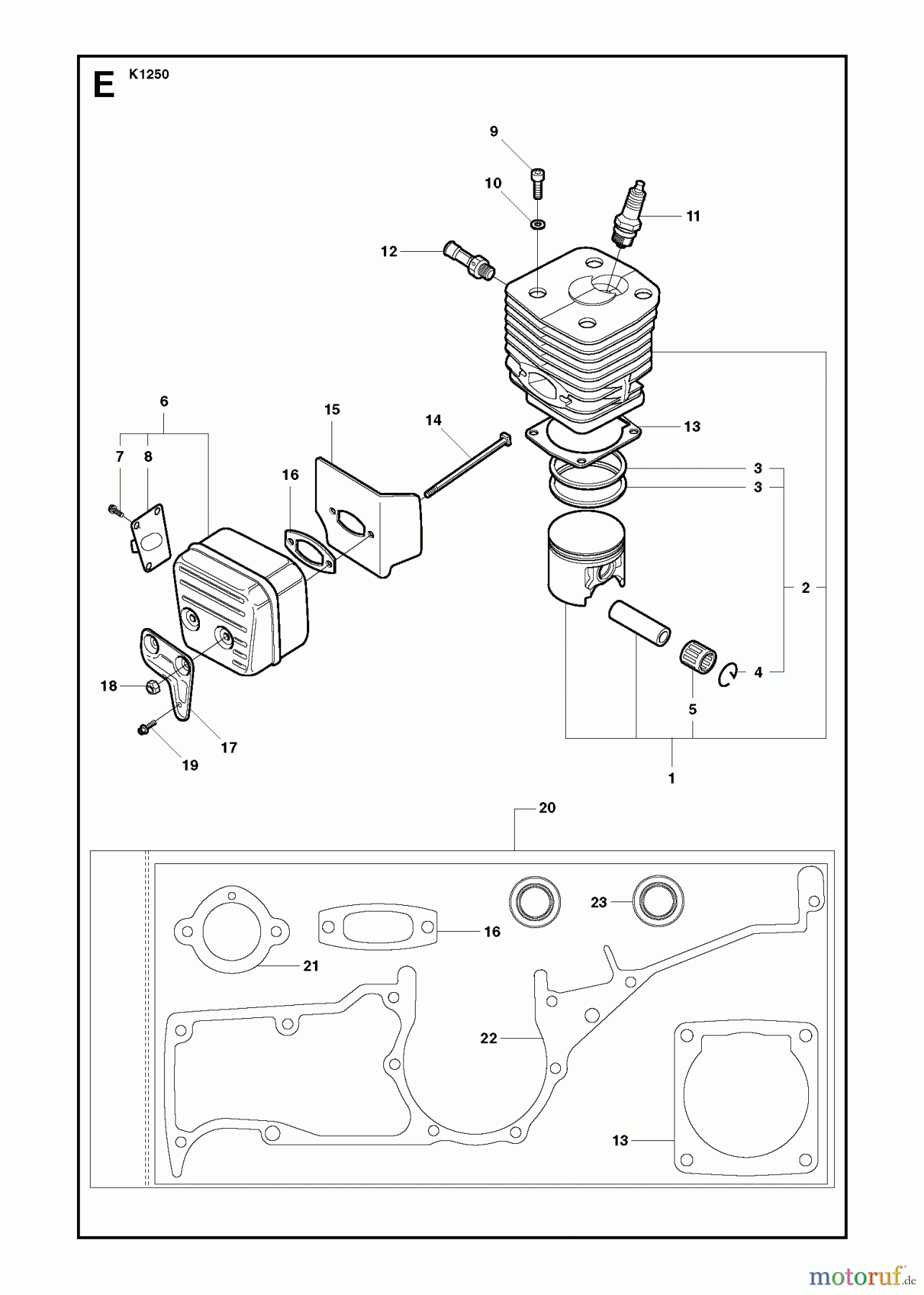  Trennschneider, Cut-Off K1250 RAIL, 2008-01 CYLINDER, PISTON & MUFFLER