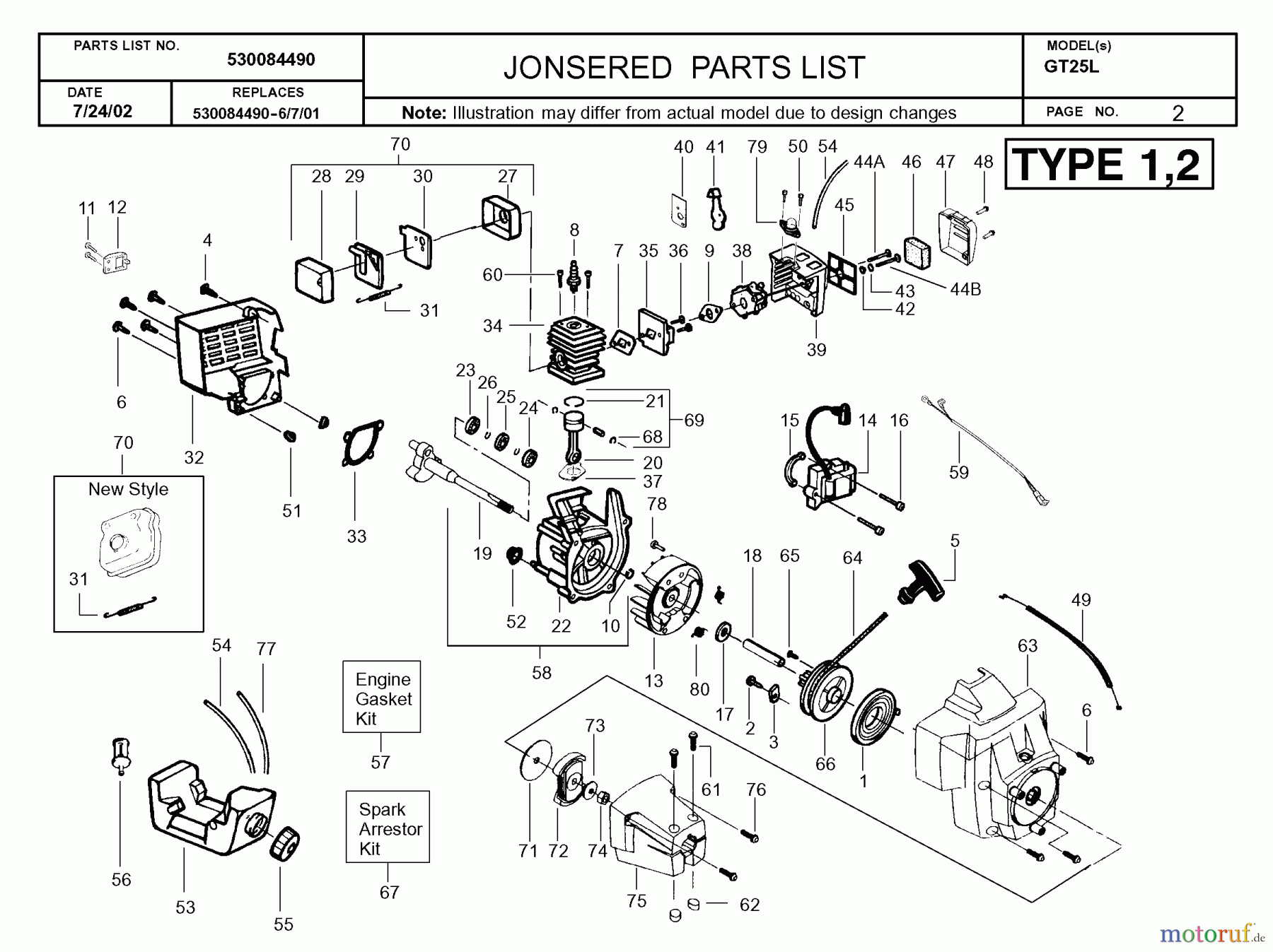  Jonsered Motorsensen, Trimmer GT25 L - Jonsered String/Brush Trimmer (2002-08) ENGINE #1