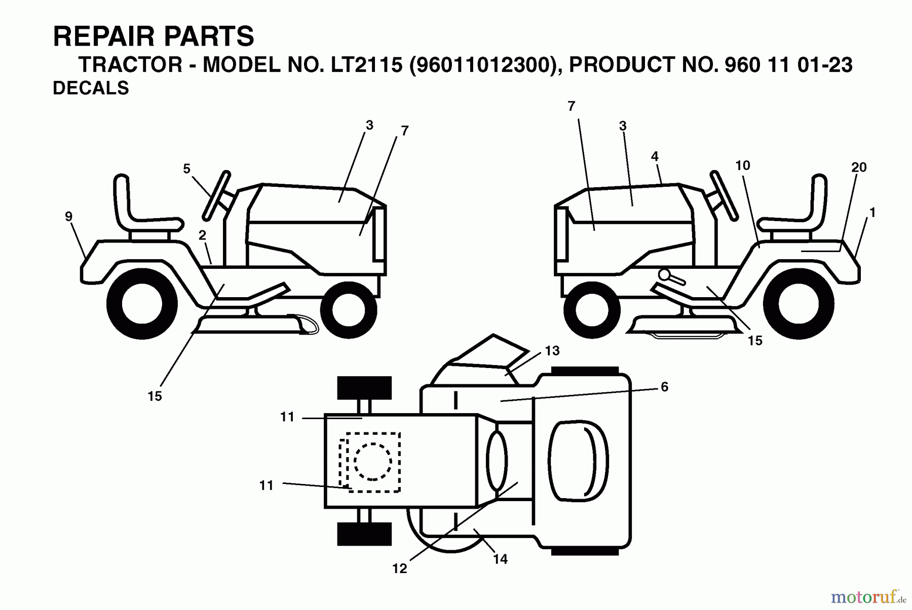  Jonsered Rasen  und Garten Traktoren LT2115 (96011012300) - Jonsered Lawn & Garden Tractor (2006-01) DECALS