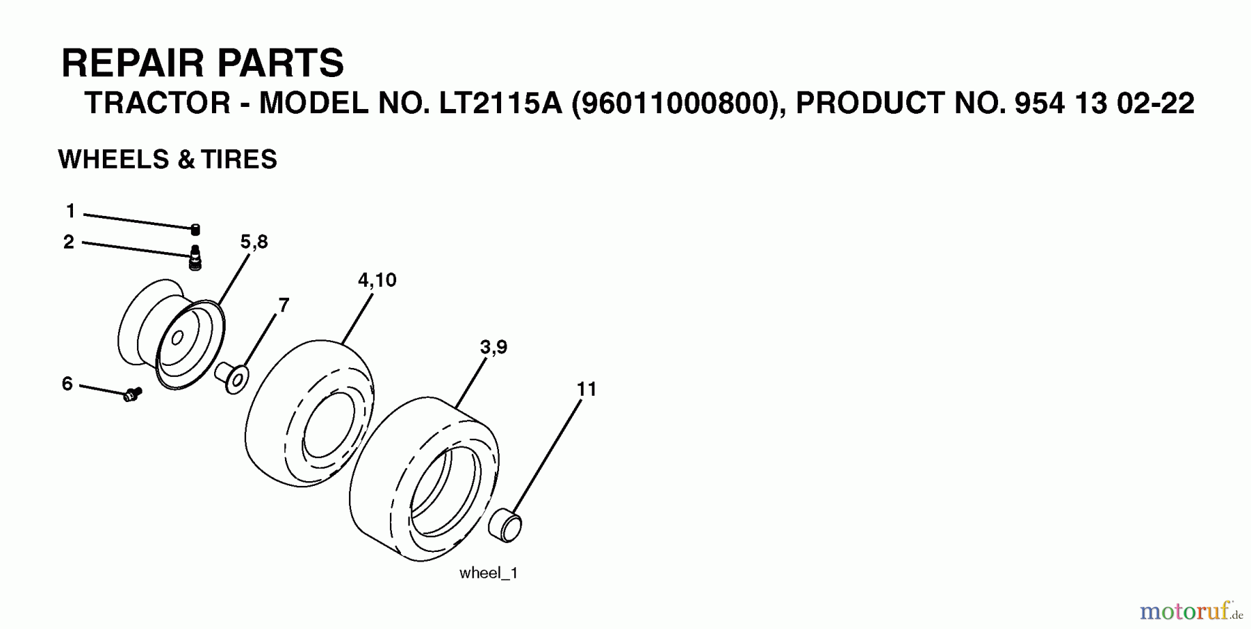  Jonsered Rasen  und Garten Traktoren LT2115 A (96011000800) - Jonsered Lawn & Garden Tractor (2005-01) WHEELS TIRES