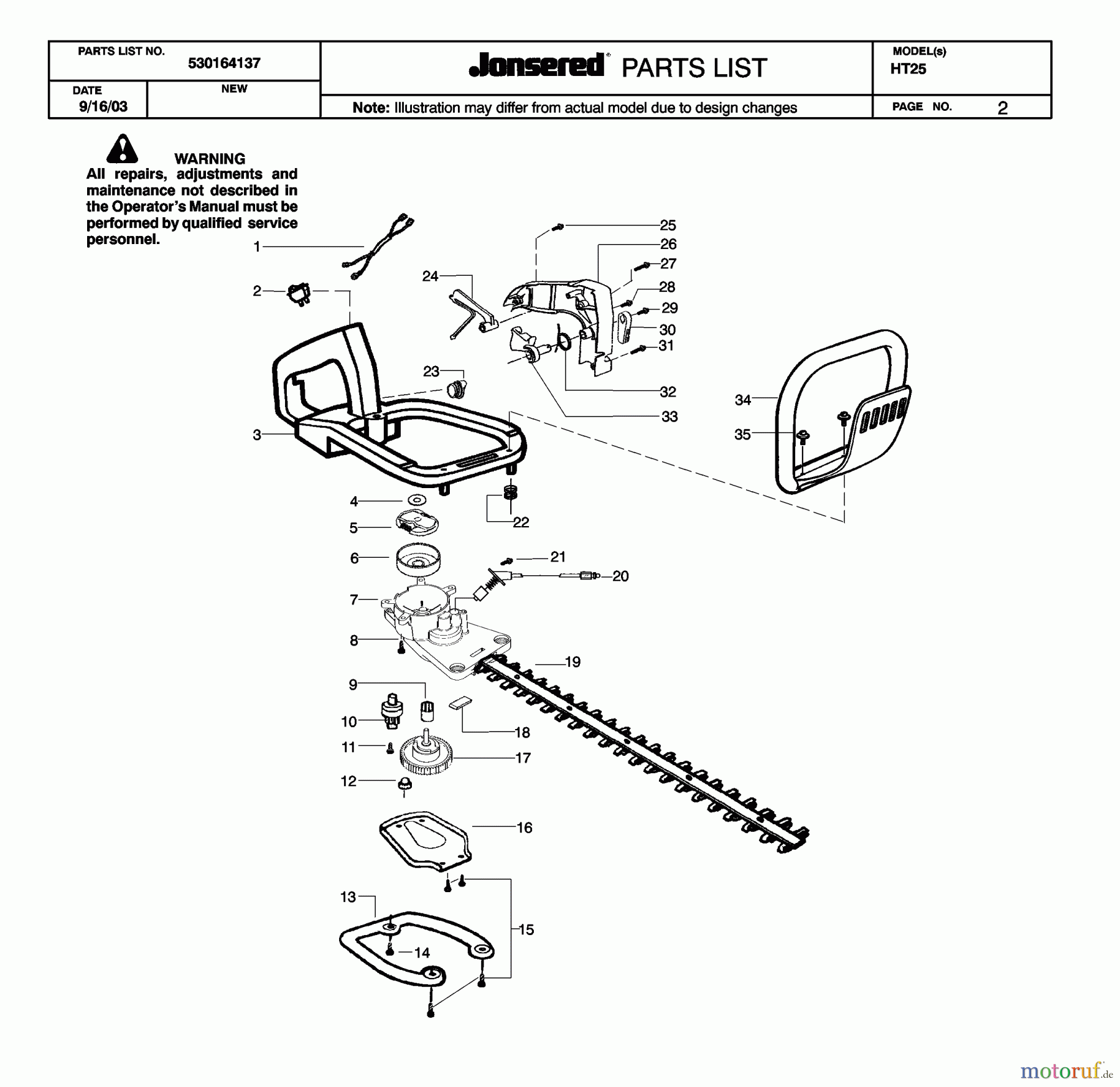  Jonsered Heckenscheren HT25 - Jonsered Hedge Trimmer (2004-01) CLUTCH OIL PUMP