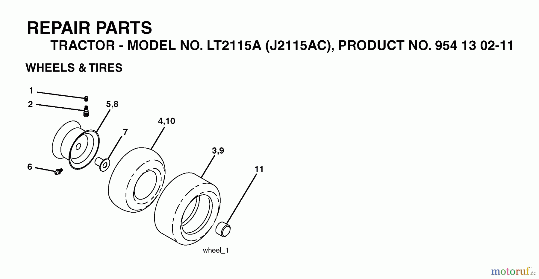  Jonsered Rasen  und Garten Traktoren LT2115 A (J2115AC, 954130211) - Jonsered Lawn & Garden Tractor (2004-09) WHEELS TIRES