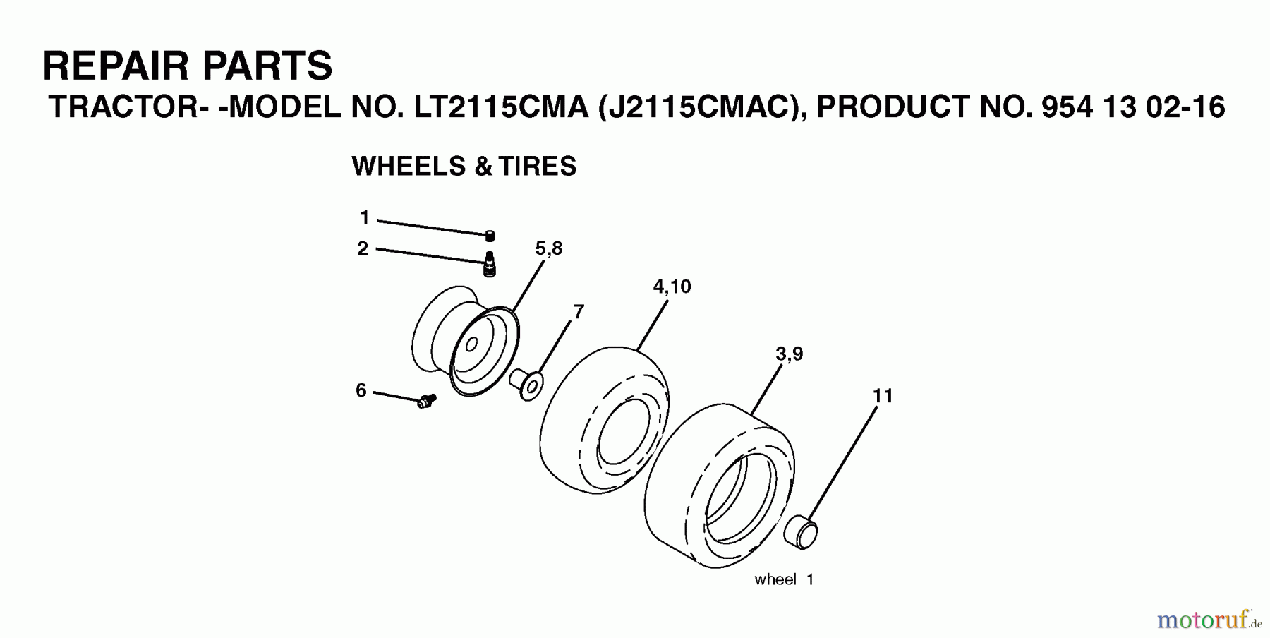Jonsered Rasen und Garten Traktoren LT2115 CMA (J2115CMAC, 954130216) - Jonsered Lawn & Garden Tractor (2004-06) WHEELS TIRES